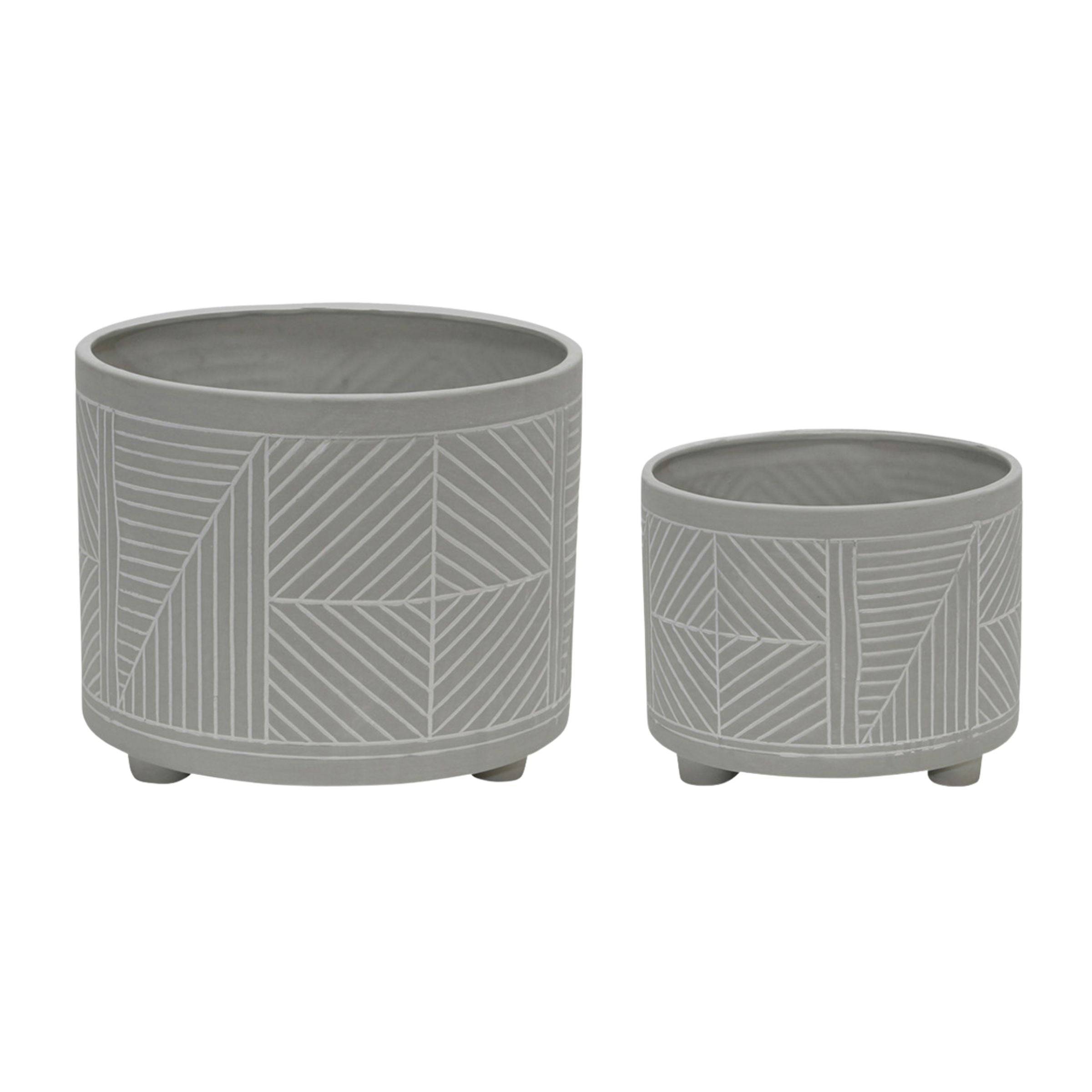 Set Of 2 Ceramic Diamond Footed Planter 25 And 30 Cm - Gray 15064-05 -  Planter Boxes | أصيص الزهور الخزفي الماسي مقاس 25 و 30 سم - رمادي - ebarza Furniture UAE | Shop Modern Furniture in Abu Dhabi & Dubai - مفروشات ايبازرا في الامارات | تسوق اثاث عصري وديكورات مميزة في دبي وابوظبي