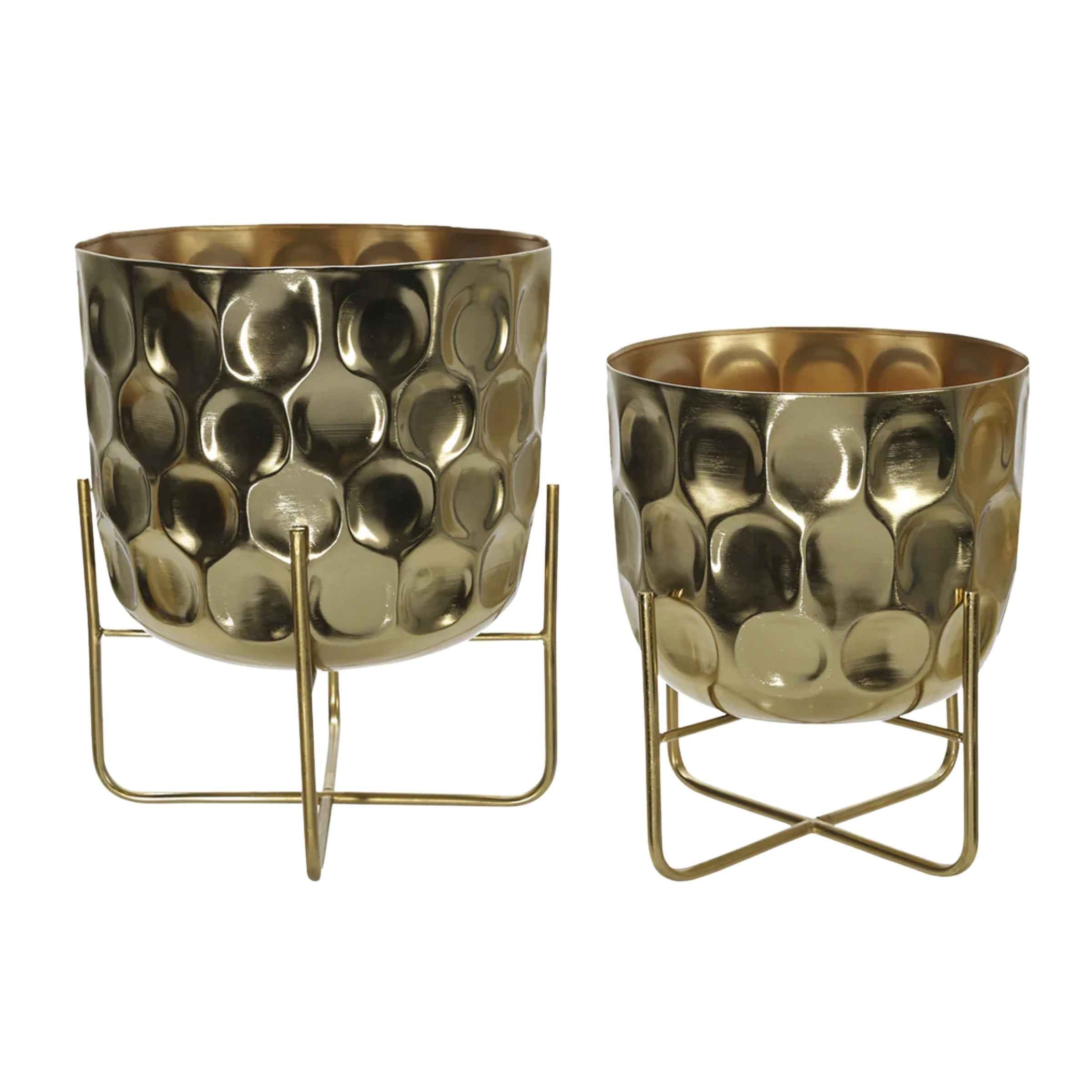 Set Of 2 Metal Hammered Planter -Gold 15147-01 -  Planter Boxes | أصيص النباتات المطرقة المعدنية - ذهبي - ebarza Furniture UAE | Shop Modern Furniture in Abu Dhabi & Dubai - مفروشات ايبازرا في الامارات | تسوق اثاث عصري وديكورات مميزة في دبي وابوظبي