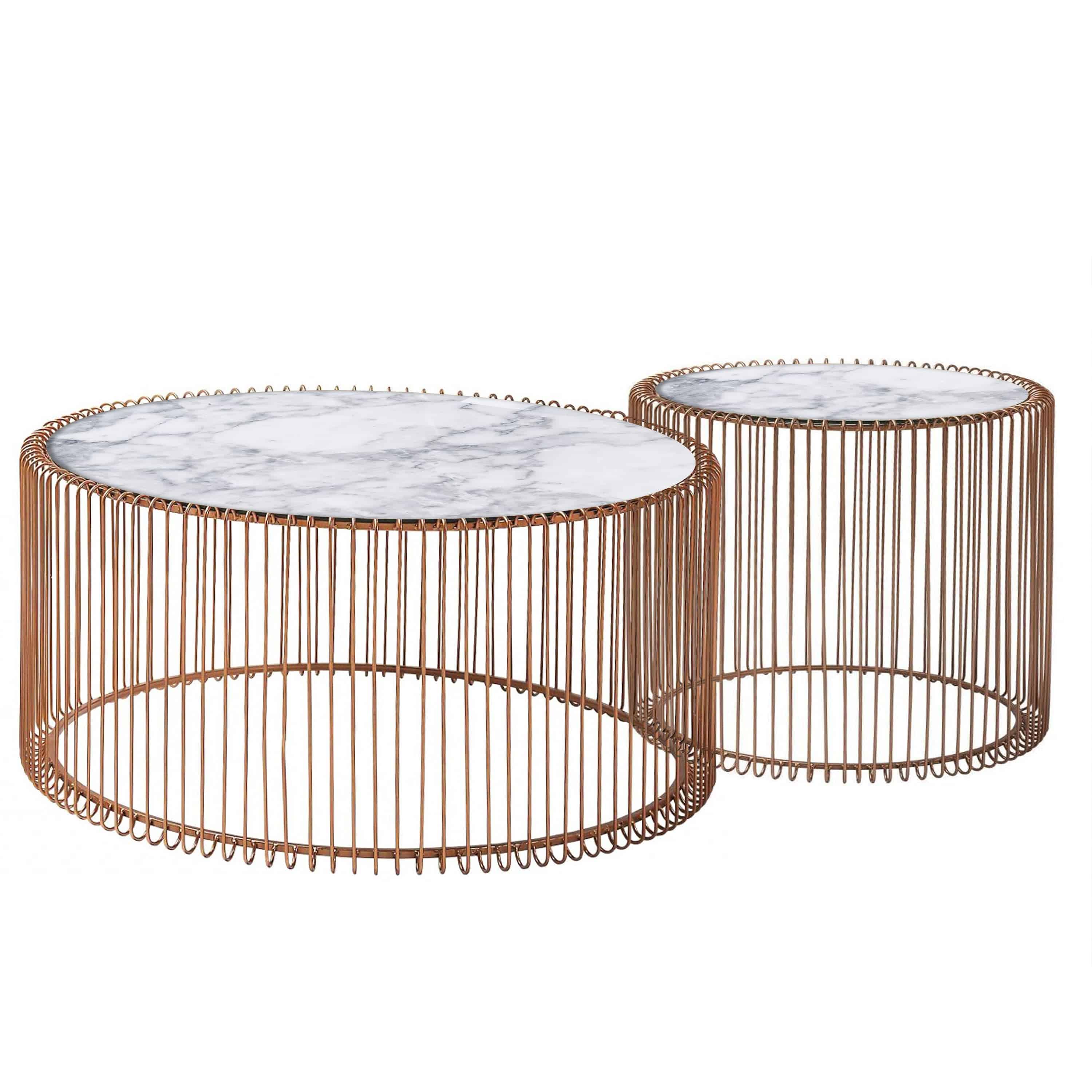 Set Of 2 Natural Marble & Stainless Steel Table Bp8808 Rg -  Coffee Tables - ebarza Furniture UAE | Shop Modern Furniture in Abu Dhabi & Dubai - مفروشات ايبازرا في الامارات | تسوق اثاث عصري وديكورات مميزة في دبي وابوظبي