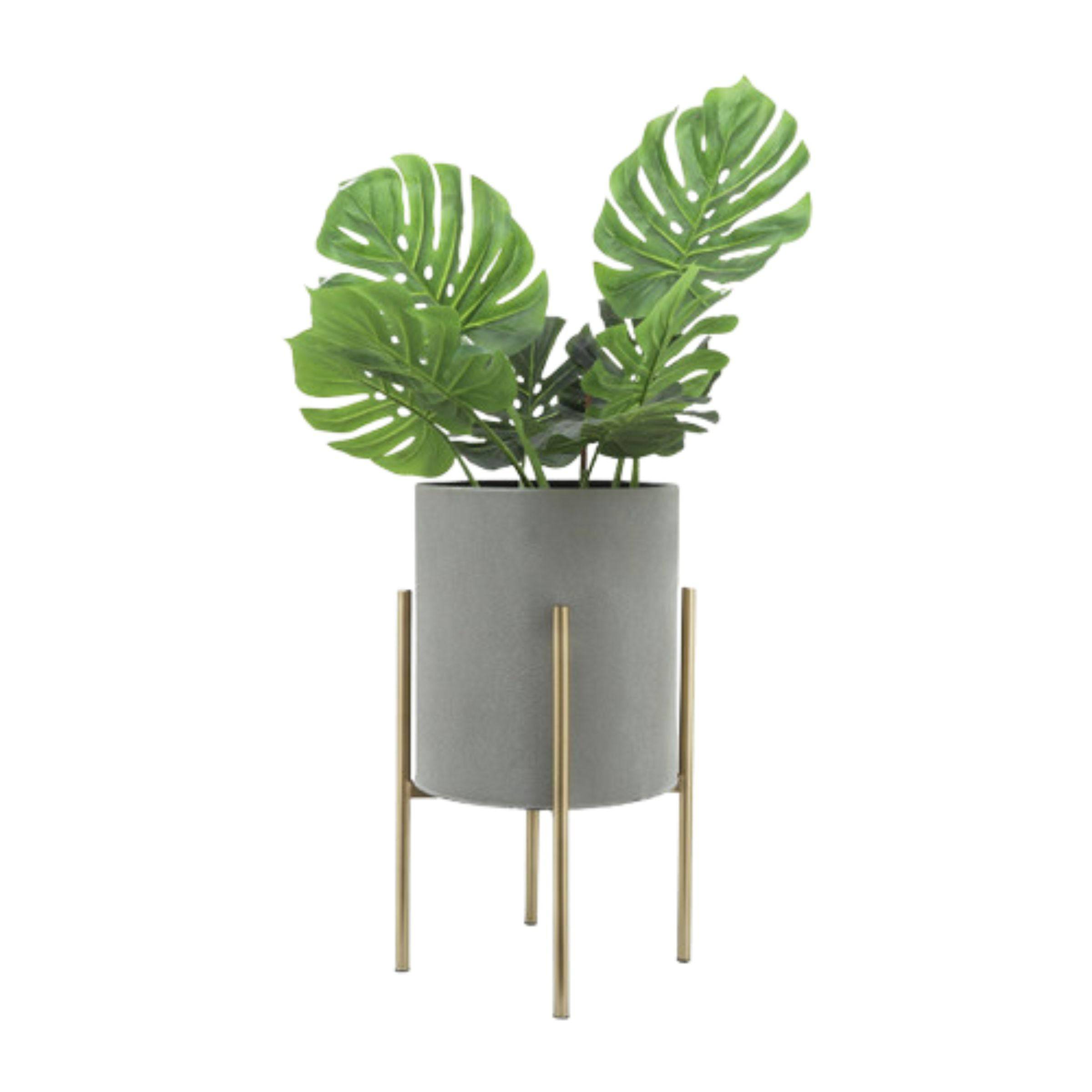 Set Of 2 Planter On Metal Stand - Putty And Gold 12629-04 -  Planter Boxes | 2 أواني الغراس على حامل معدني - معجون وذهب - ebarza Furniture UAE | Shop Modern Furniture in Abu Dhabi & Dubai - مفروشات ايبازرا في الامارات | تسوق اثاث عصري وديكورات مميزة في دبي وابوظبي