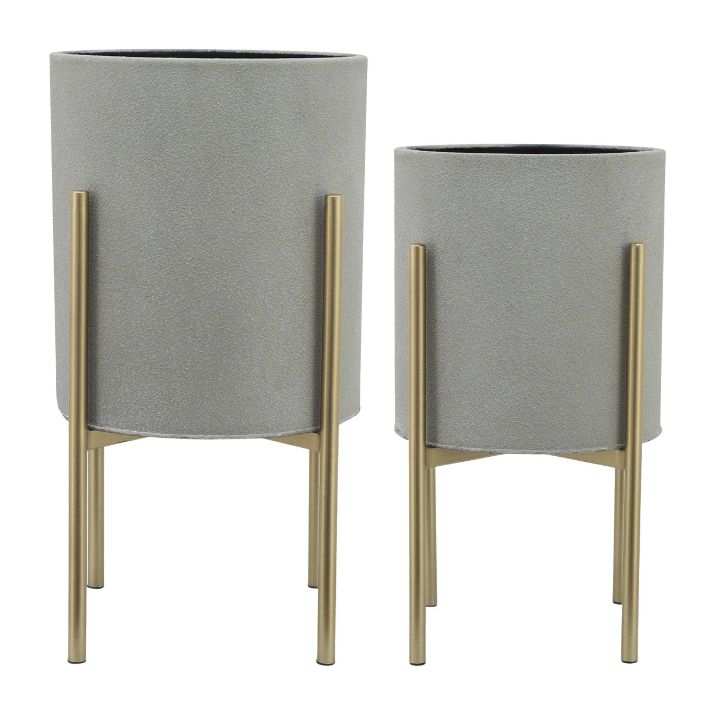 Set Of 2 Planter On Metal Stand - Putty And Gold 12629-04 -  Planter Boxes | 2 أواني الغراس على حامل معدني - معجون وذهب - ebarza Furniture UAE | Shop Modern Furniture in Abu Dhabi & Dubai - مفروشات ايبازرا في الامارات | تسوق اثاث عصري وديكورات مميزة في دبي وابوظبي