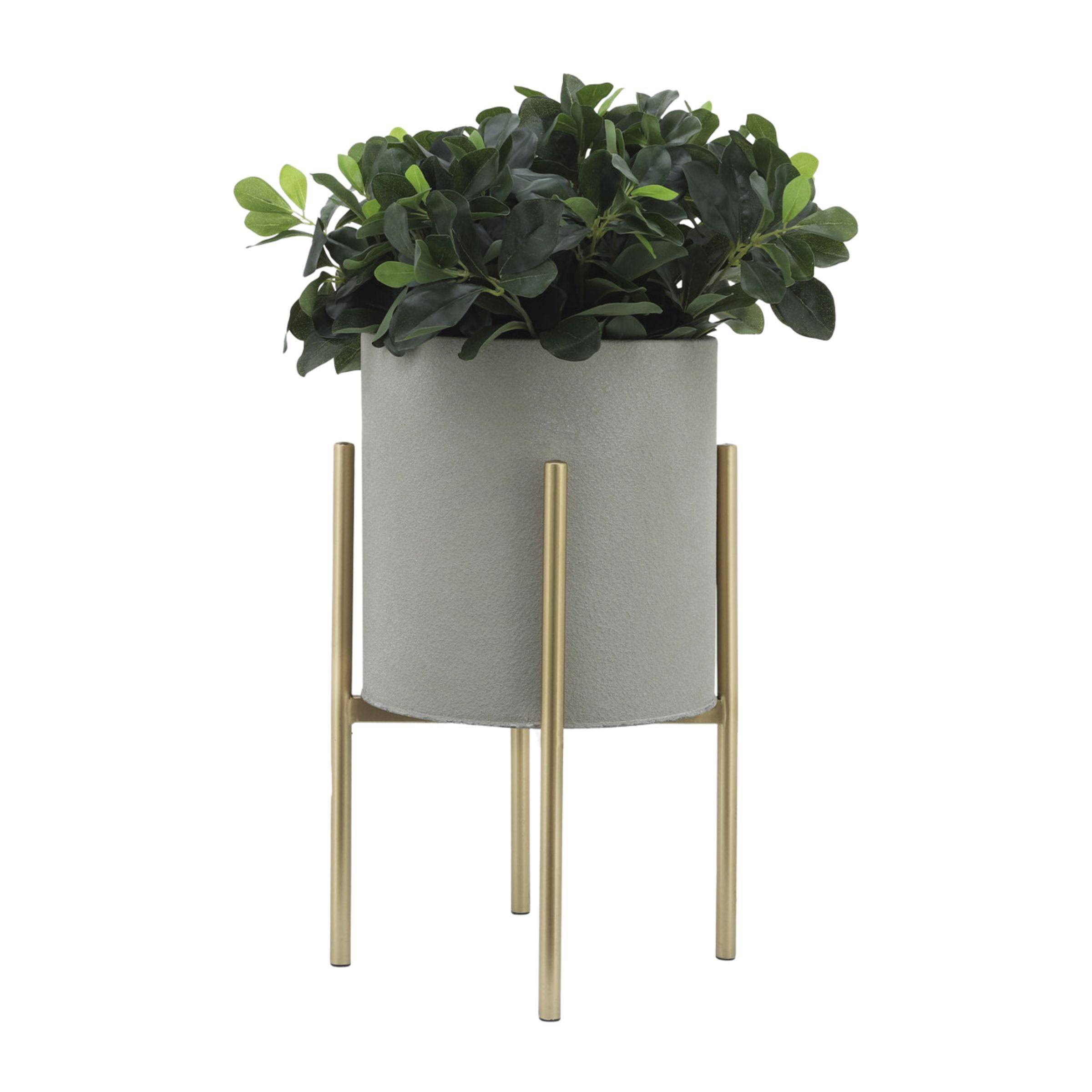 Set Of 2 Planter On Metal Stand - Putty And Gold 12629-04 -  Planter Boxes | 2 أواني الغراس على حامل معدني - معجون وذهب - ebarza Furniture UAE | Shop Modern Furniture in Abu Dhabi & Dubai - مفروشات ايبازرا في الامارات | تسوق اثاث عصري وديكورات مميزة في دبي وابوظبي