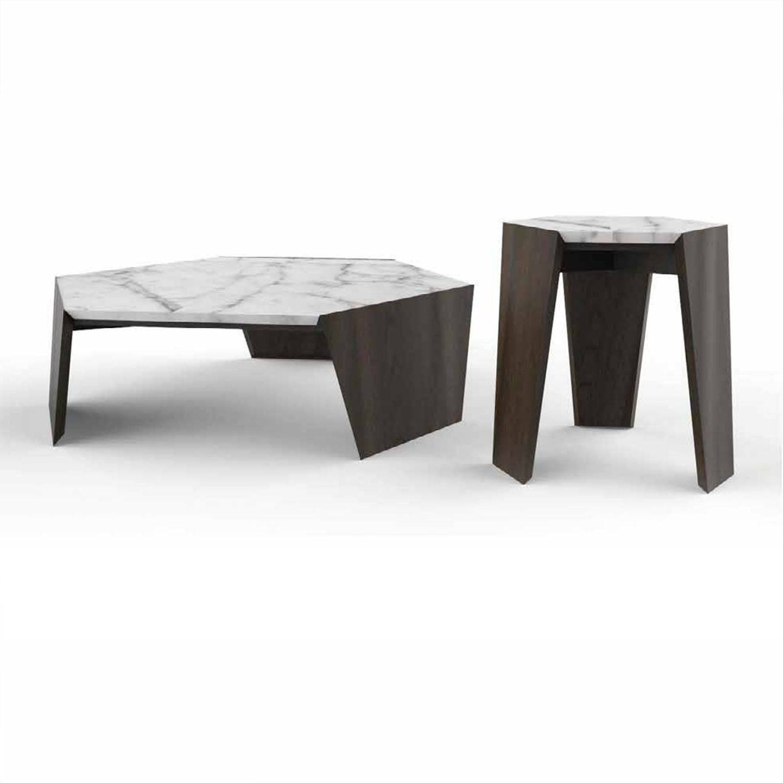 Set Of 2 Riva Natural Marble Center And Side Table 256Ct+256St -  Coffee Tables | طقم من 2 طاولة جانبية من الرخام الطبيعي السداسي - ebarza Furniture UAE | Shop Modern Furniture in Abu Dhabi & Dubai - مفروشات ايبازرا في الامارات | تسوق اثاث عصري وديكورات مميزة في دبي وابوظبي