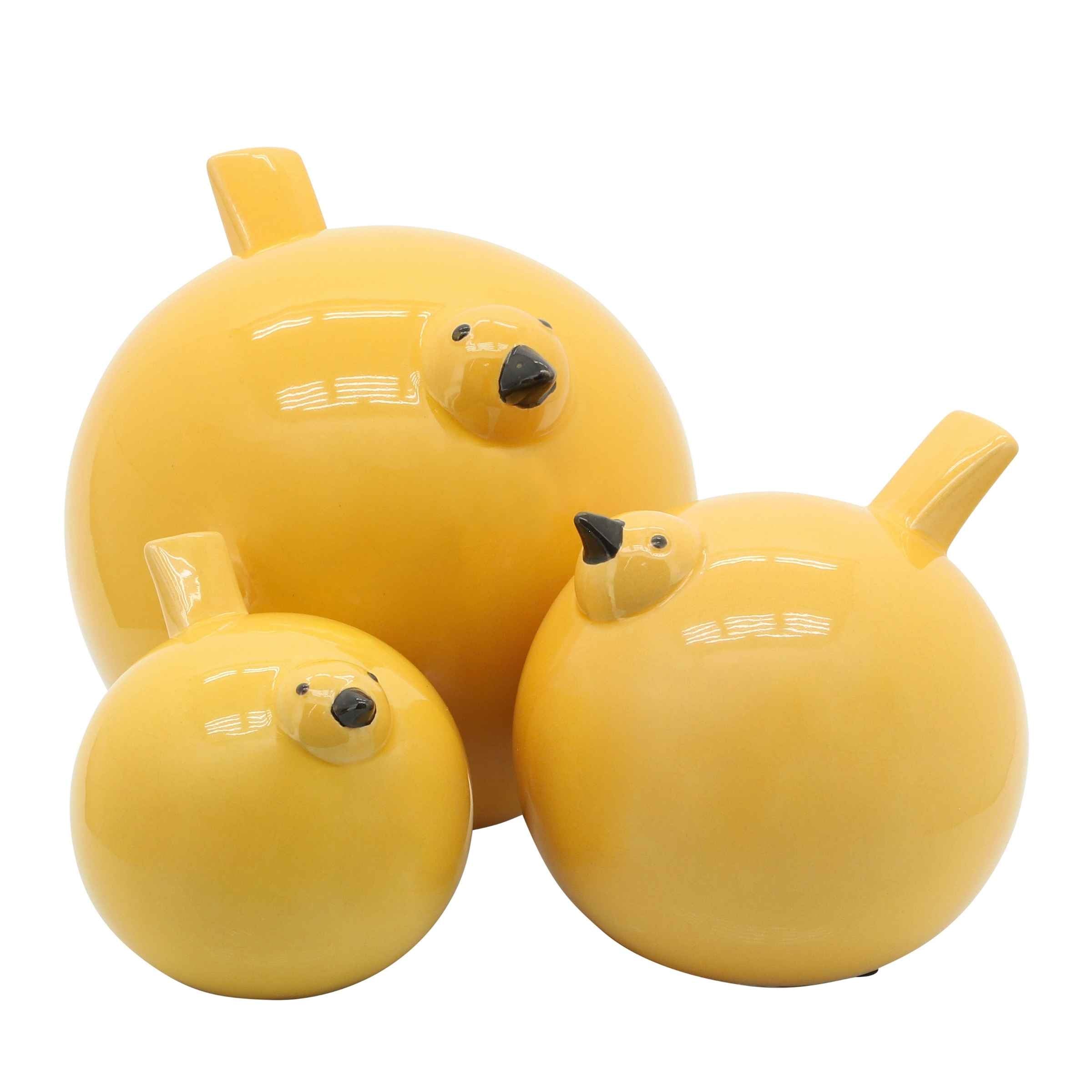 Set Of 3 Ceramic Birds - Yellow 14009-02 -  Home Decor Figurines | طقم مكون من 3 طيور سيراميك - اصفر - ebarza Furniture UAE | Shop Modern Furniture in Abu Dhabi & Dubai - مفروشات ايبازرا في الامارات | تسوق اثاث عصري وديكورات مميزة في دبي وابوظبي