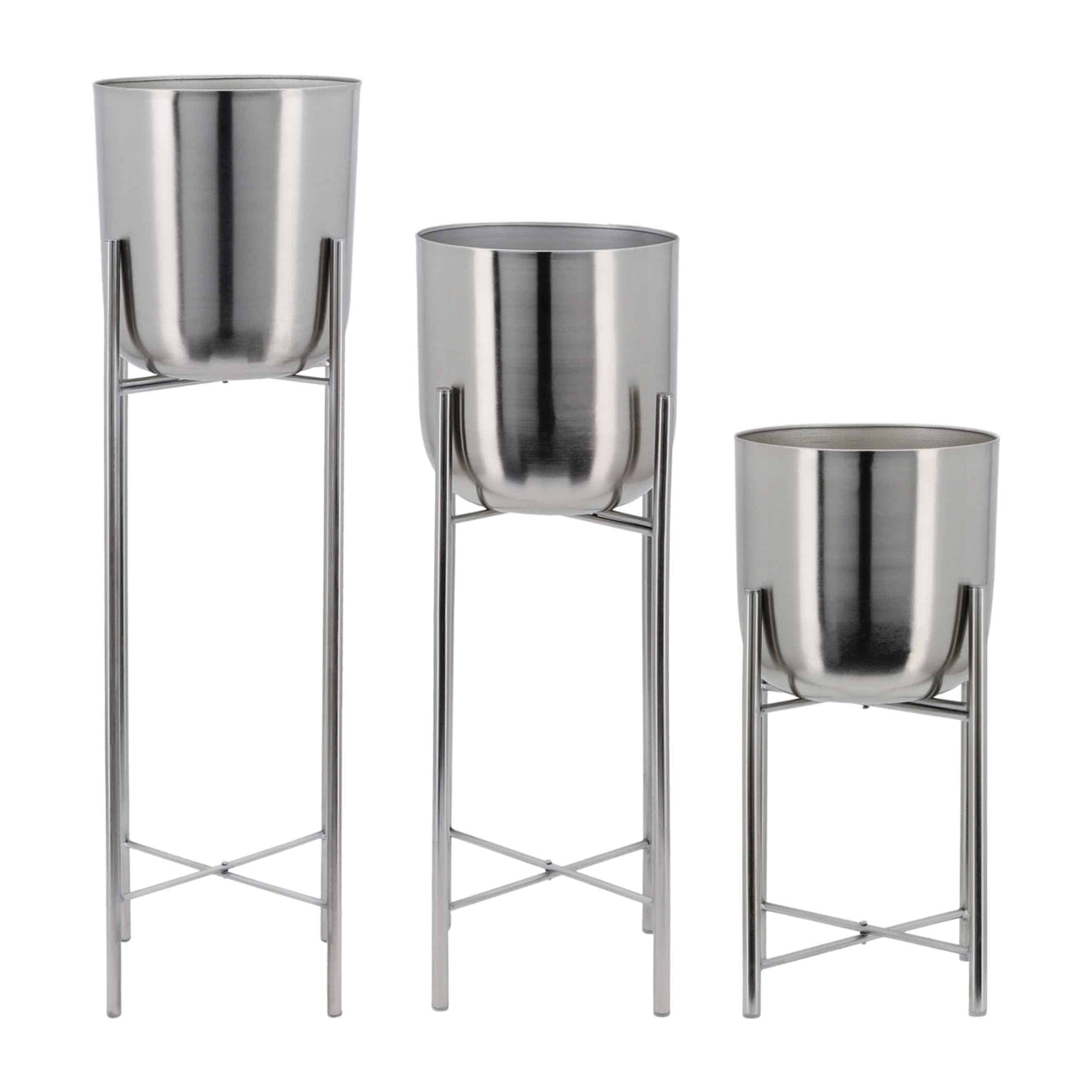 Set Of 3 Metal Planters On Stand 101 ,76 ,50  Cm - Silver 14630-03 -  Planter Boxes | 3 أواني زراعة معدنية على حامل 101 ، 76 ، 50 سم - فضي - ebarza Furniture UAE | Shop Modern Furniture in Abu Dhabi & Dubai - مفروشات ايبازرا في الامارات | تسوق اثاث عصري وديكورات مميزة في دبي وابوظبي