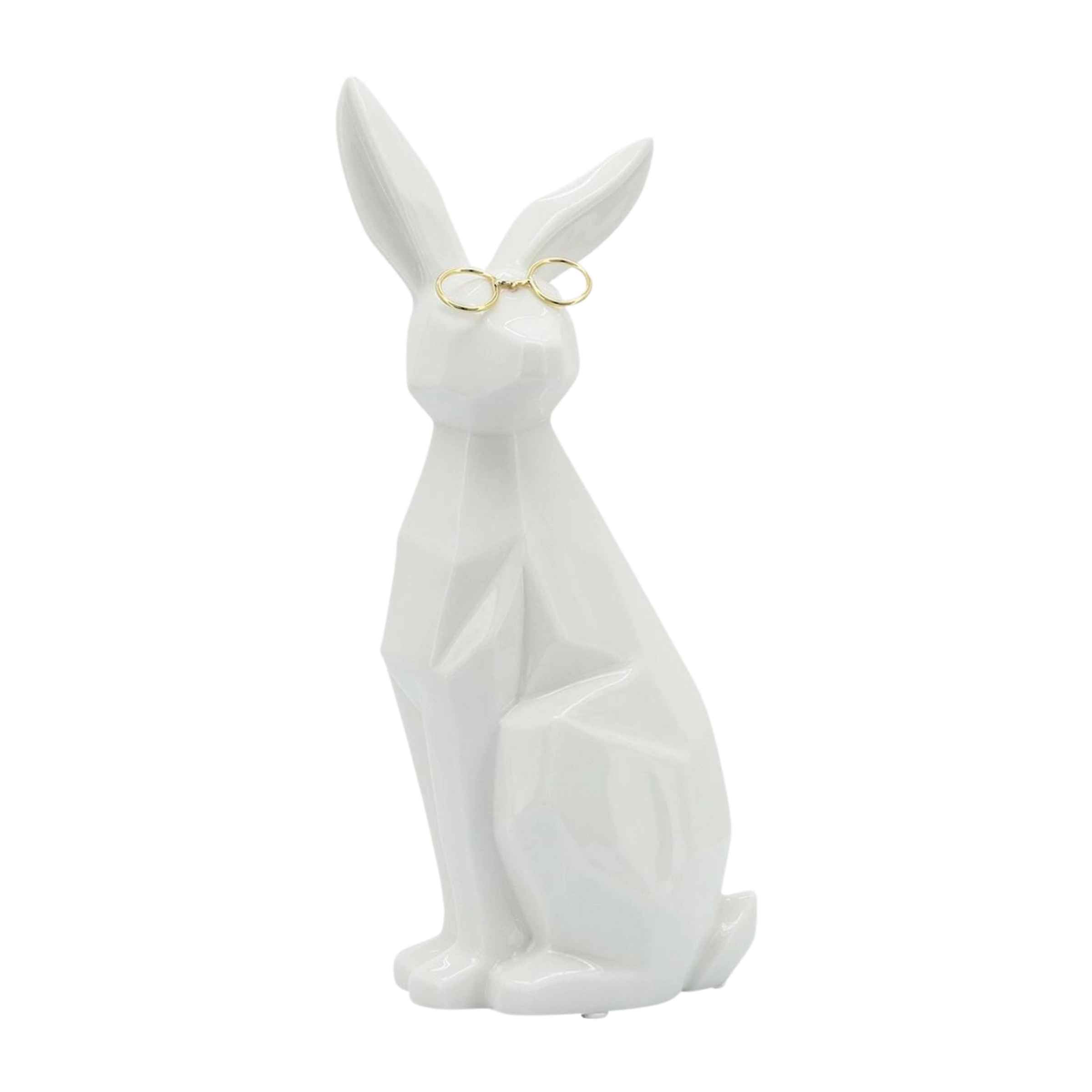 Sideview Bunny With Glasses Ceramic 27 Cm - White And Gold 16943-03 -  Home Decor Figurines | أرنب مع نظارة سيراميك 27 سم - أبيض وذهبي - ebarza Furniture UAE | Shop Modern Furniture in Abu Dhabi & Dubai - مفروشات ايبازرا في الامارات | تسوق اثاث عصري وديكورات مميزة في دبي وابوظبي