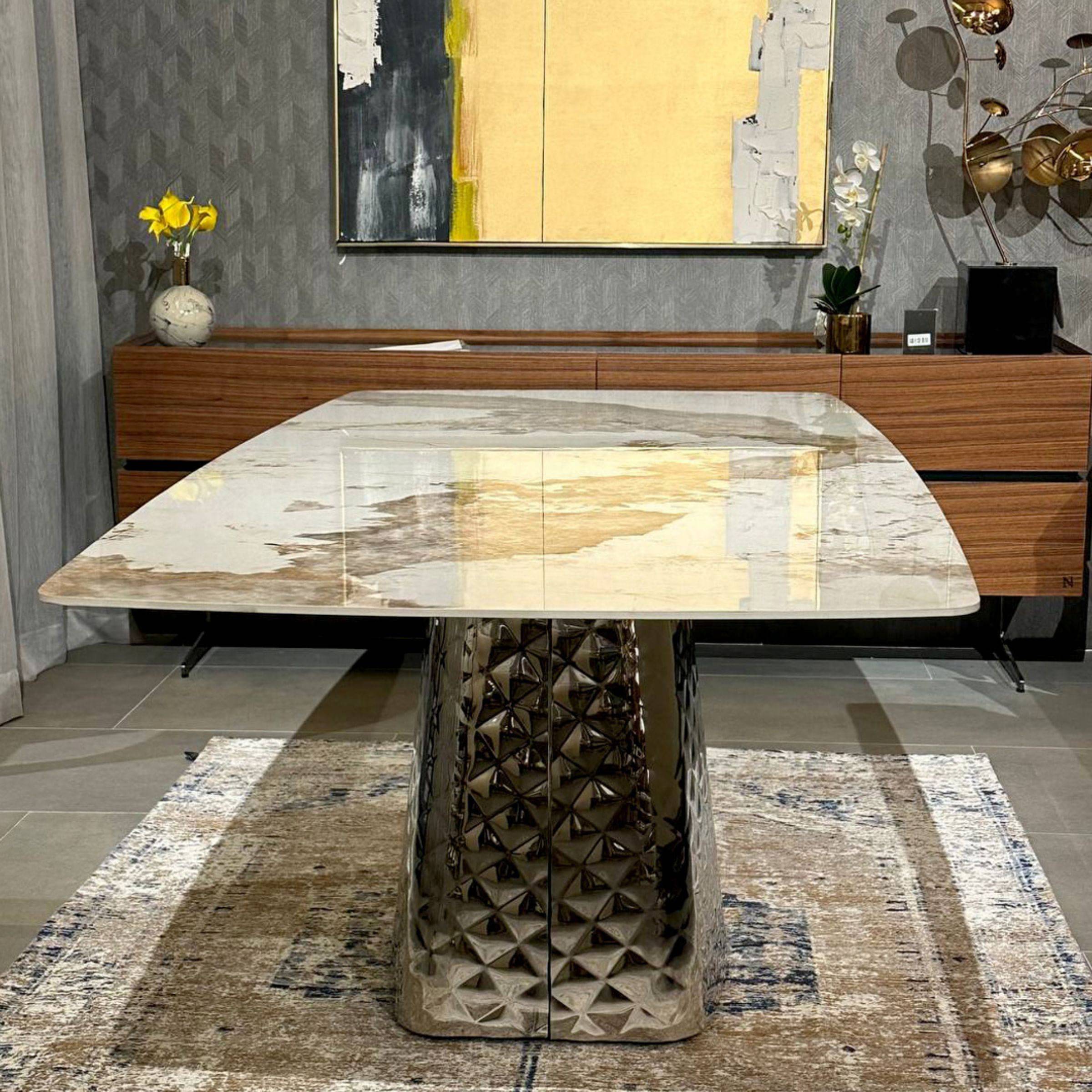 Sintered Stone Dining Table Tg-T11 -  Dining Tables | طاولة طعام من الحجر الملبد - ebarza Furniture UAE | Shop Modern Furniture in Abu Dhabi & Dubai - مفروشات ايبازرا في الامارات | تسوق اثاث عصري وديكورات مميزة في دبي وابوظبي