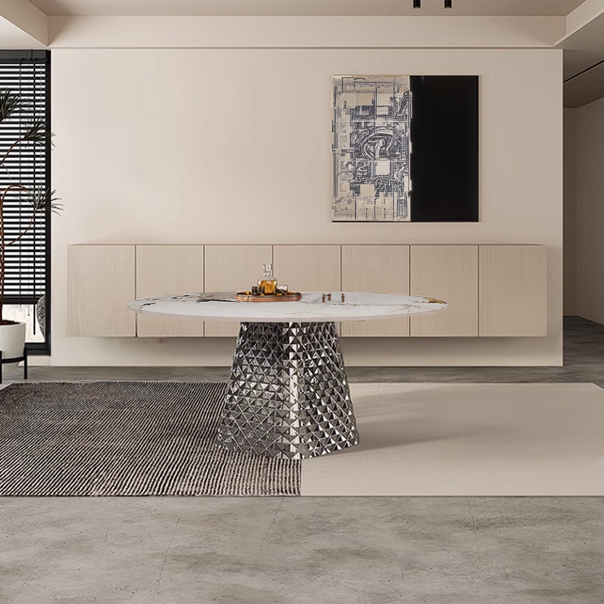 Sintered Stone Round Dining Table Tg-T12 -  Dining Tables - ebarza Furniture UAE | Shop Modern Furniture in Abu Dhabi & Dubai - مفروشات ايبازرا في الامارات | تسوق اثاث عصري وديكورات مميزة في دبي وابوظبي