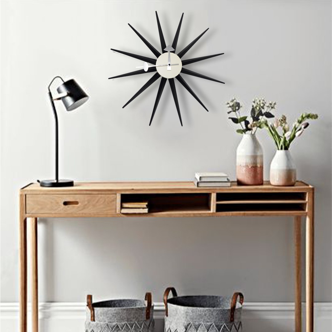 Sun Wall Clock Cw08-Black -  Clocks - ebarza Furniture UAE | Shop Modern Furniture in Abu Dhabi & Dubai - مفروشات ايبازرا في الامارات | تسوق اثاث عصري وديكورات مميزة في دبي وابوظبي