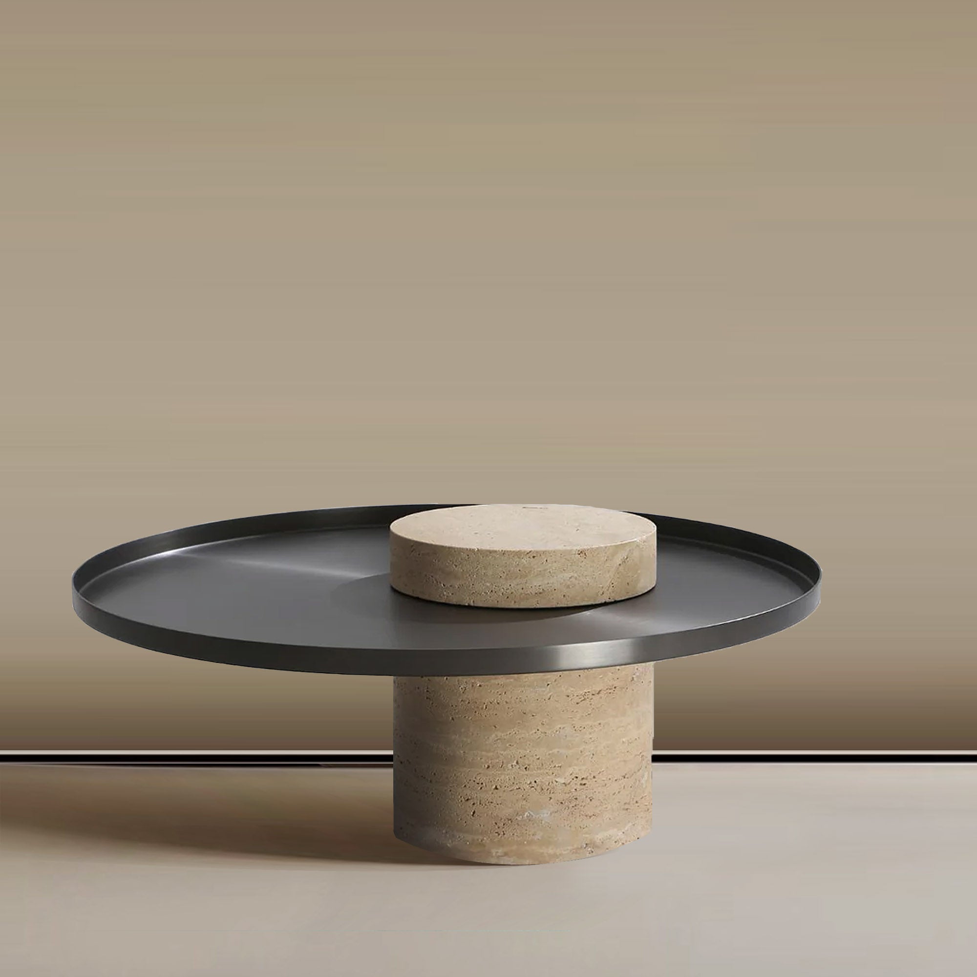 Solid Travatine Side Table  ST8699-70-NEW -  Side Tables - ebarza Furniture UAE | Shop Modern Furniture in Abu Dhabi & Dubai - مفروشات ايبازرا في الامارات | تسوق اثاث عصري وديكورات مميزة في دبي وابوظبي