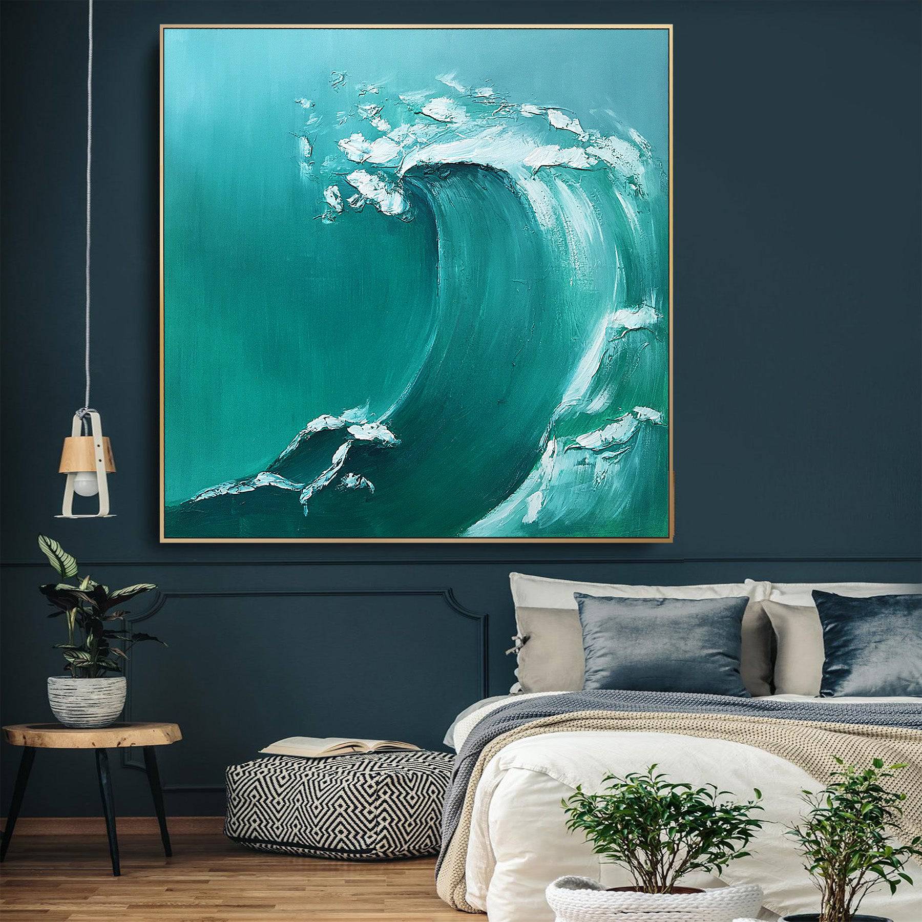 The Big Wave Hand Painted Art Painting With 140X140 Cm Frame Soaap0012 -  Paintings - ebarza Furniture UAE | Shop Modern Furniture in Abu Dhabi & Dubai - مفروشات ايبازرا في الامارات | تسوق اثاث عصري وديكورات مميزة في دبي وابوظبي