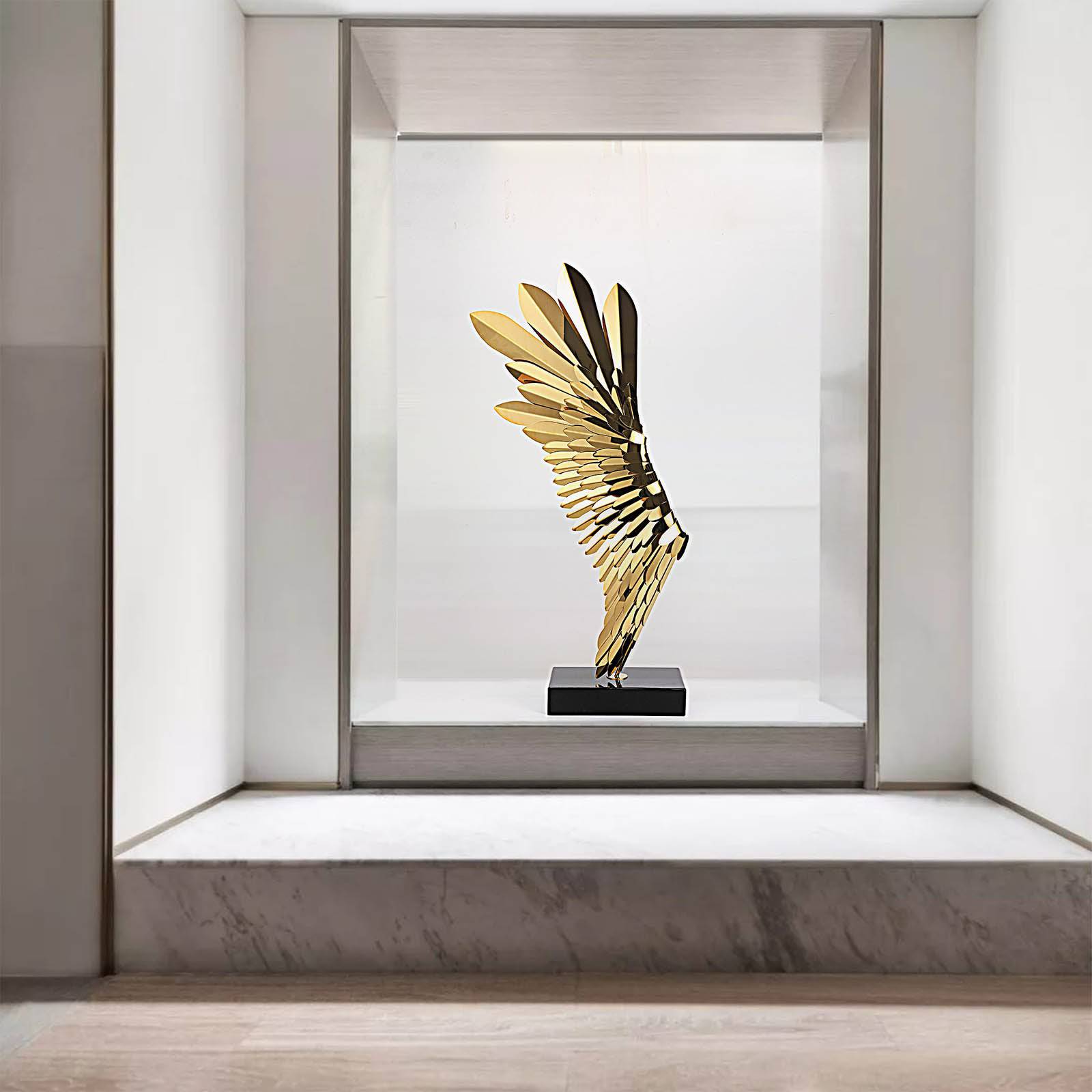 The Golden Wing Handcrafted Stainless Steel Table Artwork B0079 -  Artwork | عمل فنية مصنوعة يدويًا من الفولاذ المقاوم للصدأ بعنوان الجناح الذهبي - ebarza Furniture UAE | Shop Modern Furniture in Abu Dhabi & Dubai - مفروشات ايبازرا في الامارات | تسوق اثاث عصري وديكورات مميزة في دبي وابوظبي