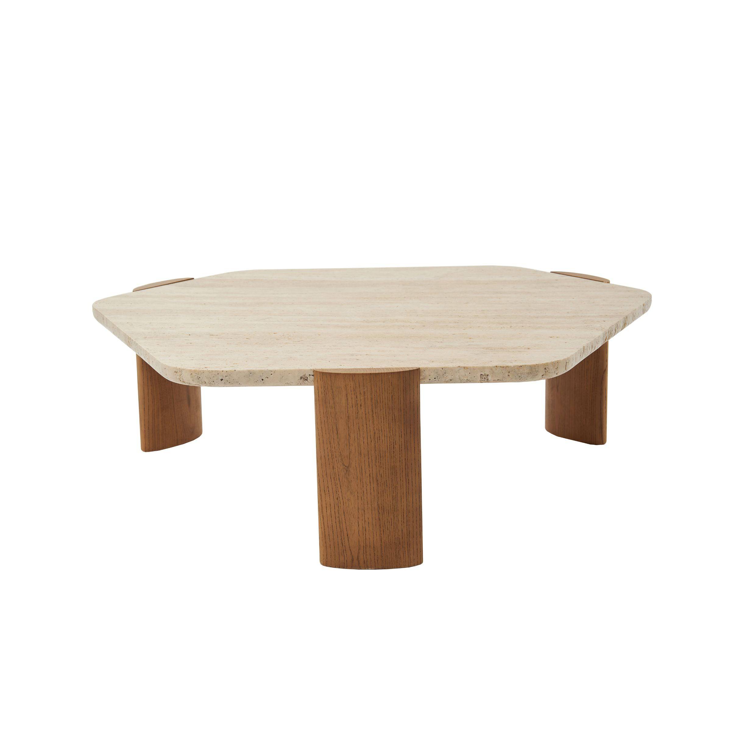 Travertine Top Coffee Table-Oak/Ivory 18081E -  Coffee Tables | طاولة قهوة السطح من الترافرتين - بلوط / عاجي - ebarza Furniture UAE | Shop Modern Furniture in Abu Dhabi & Dubai - مفروشات ايبازرا في الامارات | تسوق اثاث عصري وديكورات مميزة في دبي وابوظبي