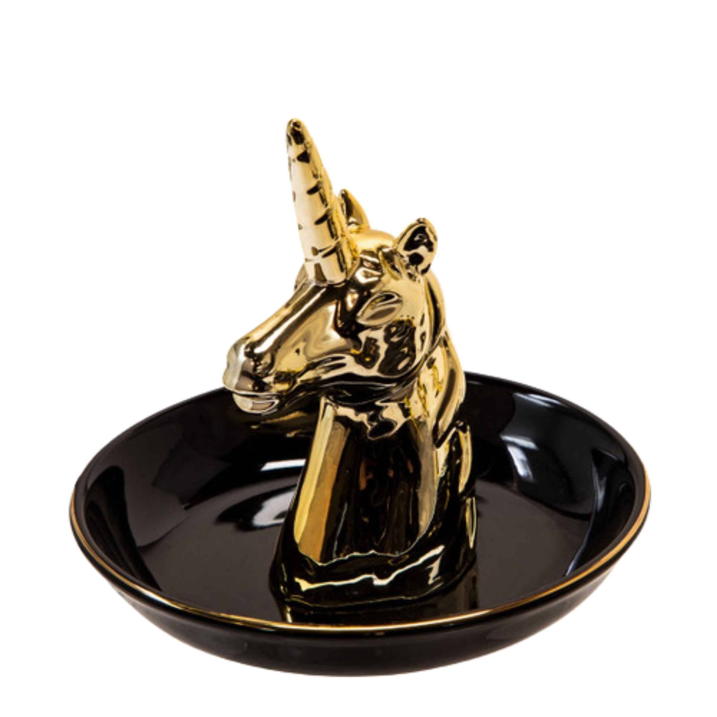 Unicorn Trinket Ceramic Tray 15  Cm - Black And Gold 12747-23 -  Home Decor Figurines | صينية سيراميك يونيكورن ترينكت 15 سم - أسود وذهبي - ebarza Furniture UAE | Shop Modern Furniture in Abu Dhabi & Dubai - مفروشات ايبازرا في الامارات | تسوق اثاث عصري وديكورات مميزة في دبي وابوظبي