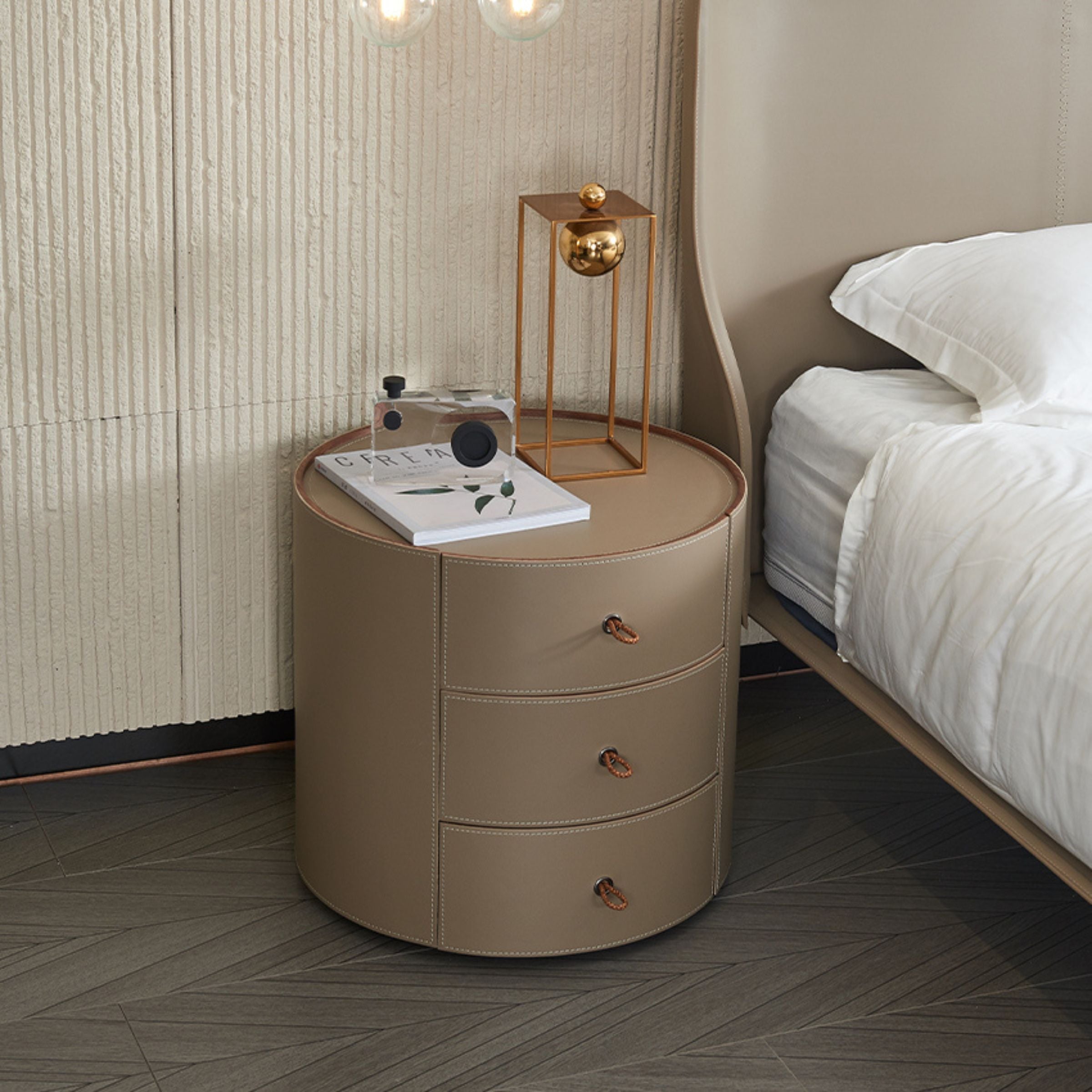 Verona Beige Walnut Veneer Saddle Leather  Side Table/Cabinet MLL-T38 -  Bedside Tables - ebarza Furniture UAE | Shop Modern Furniture in Abu Dhabi & Dubai - مفروشات ايبازرا في الامارات | تسوق اثاث عصري وديكورات مميزة في دبي وابوظبي