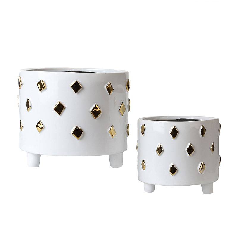 White & Golden Ceramic Bowl-B Fa-D2048B -  Planter Boxes | وعاء سيراميك أبيض وذهبي - ebarza Furniture UAE | Shop Modern Furniture in Abu Dhabi & Dubai - مفروشات ايبازرا في الامارات | تسوق اثاث عصري وديكورات مميزة في دبي وابوظبي