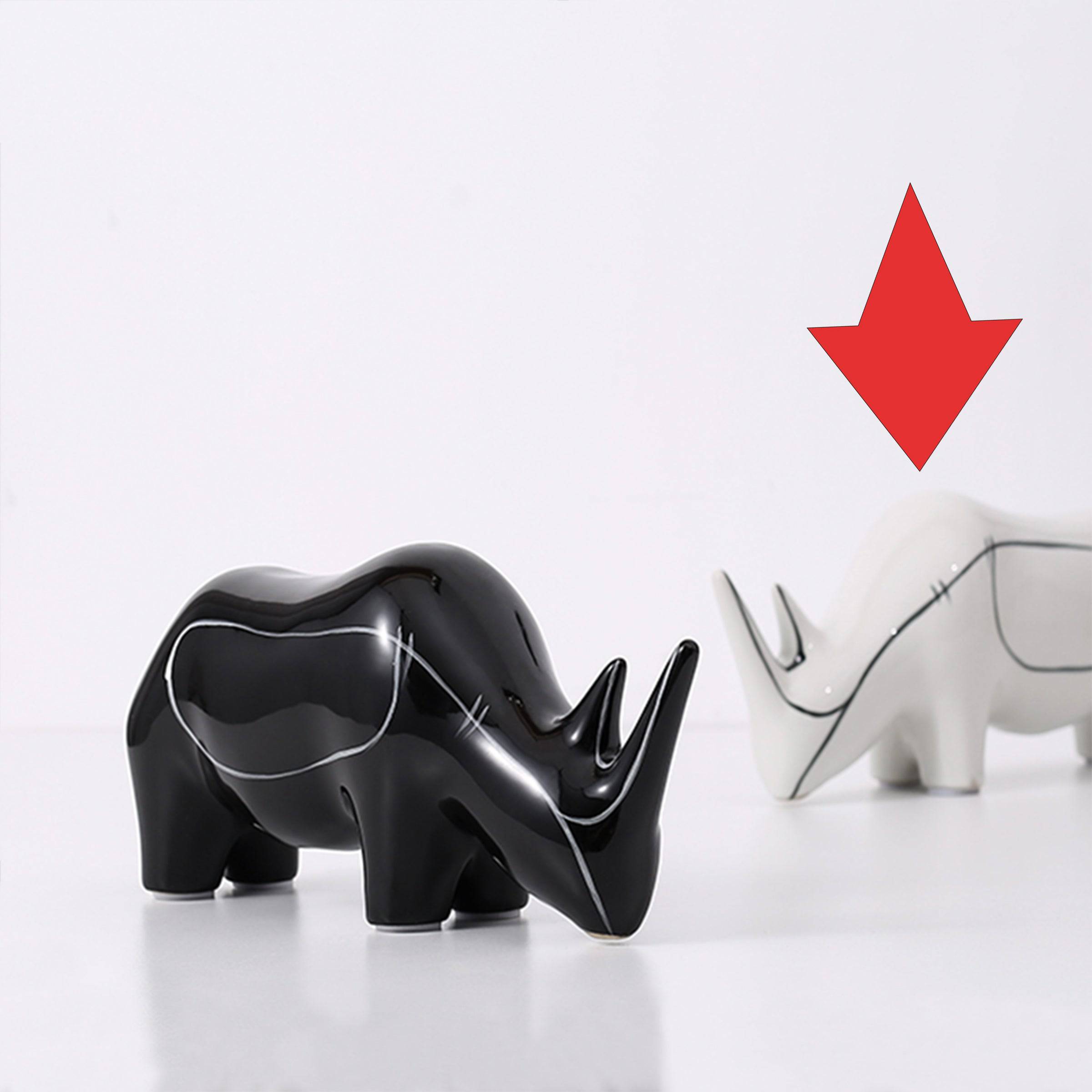 White Hand Painted Rhino Ornament-B Fa-D21084B -  Home Decor Figurines | ديكور وحيد القرن مرسومة باليد باللون الابيض - ebarza Furniture UAE | Shop Modern Furniture in Abu Dhabi & Dubai - مفروشات ايبازرا في الامارات | تسوق اثاث عصري وديكورات مميزة في دبي وابوظبي