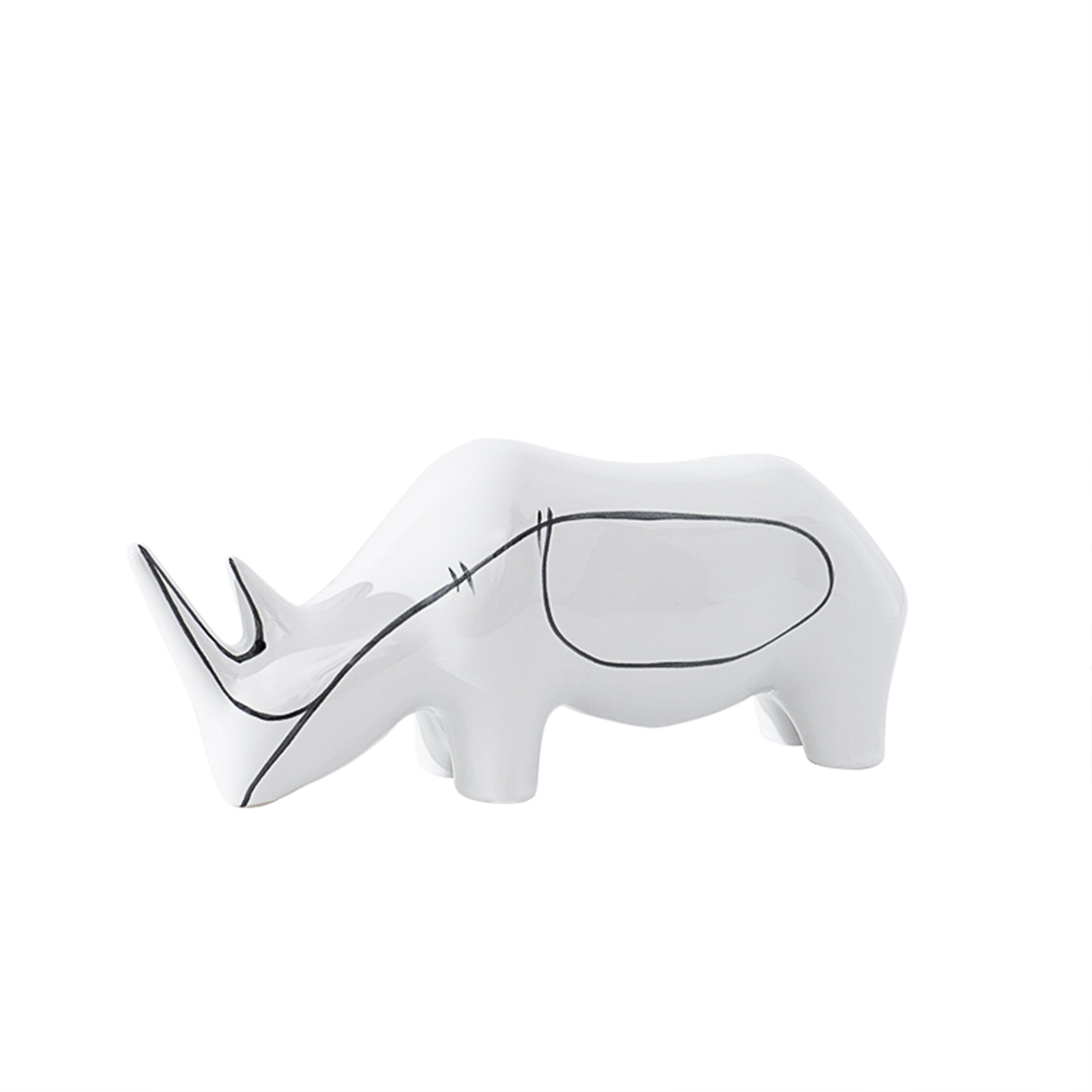 White Hand Painted Rhino Ornament-B Fa-D21084B -  Home Decor Figurines | ديكور وحيد القرن مرسومة باليد باللون الابيض - ebarza Furniture UAE | Shop Modern Furniture in Abu Dhabi & Dubai - مفروشات ايبازرا في الامارات | تسوق اثاث عصري وديكورات مميزة في دبي وابوظبي