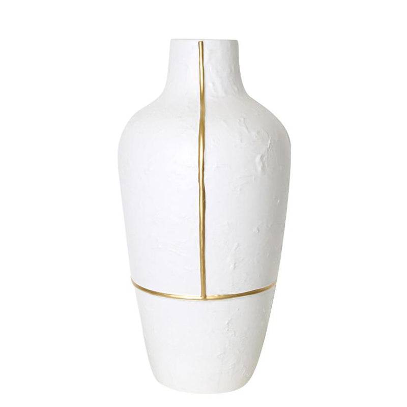 White Vase With Gold Thread-A Fa-D1954A -  Vases - ebarza Furniture UAE | Shop Modern Furniture in Abu Dhabi & Dubai - مفروشات ايبازرا في الامارات | تسوق اثاث عصري وديكورات مميزة في دبي وابوظبي