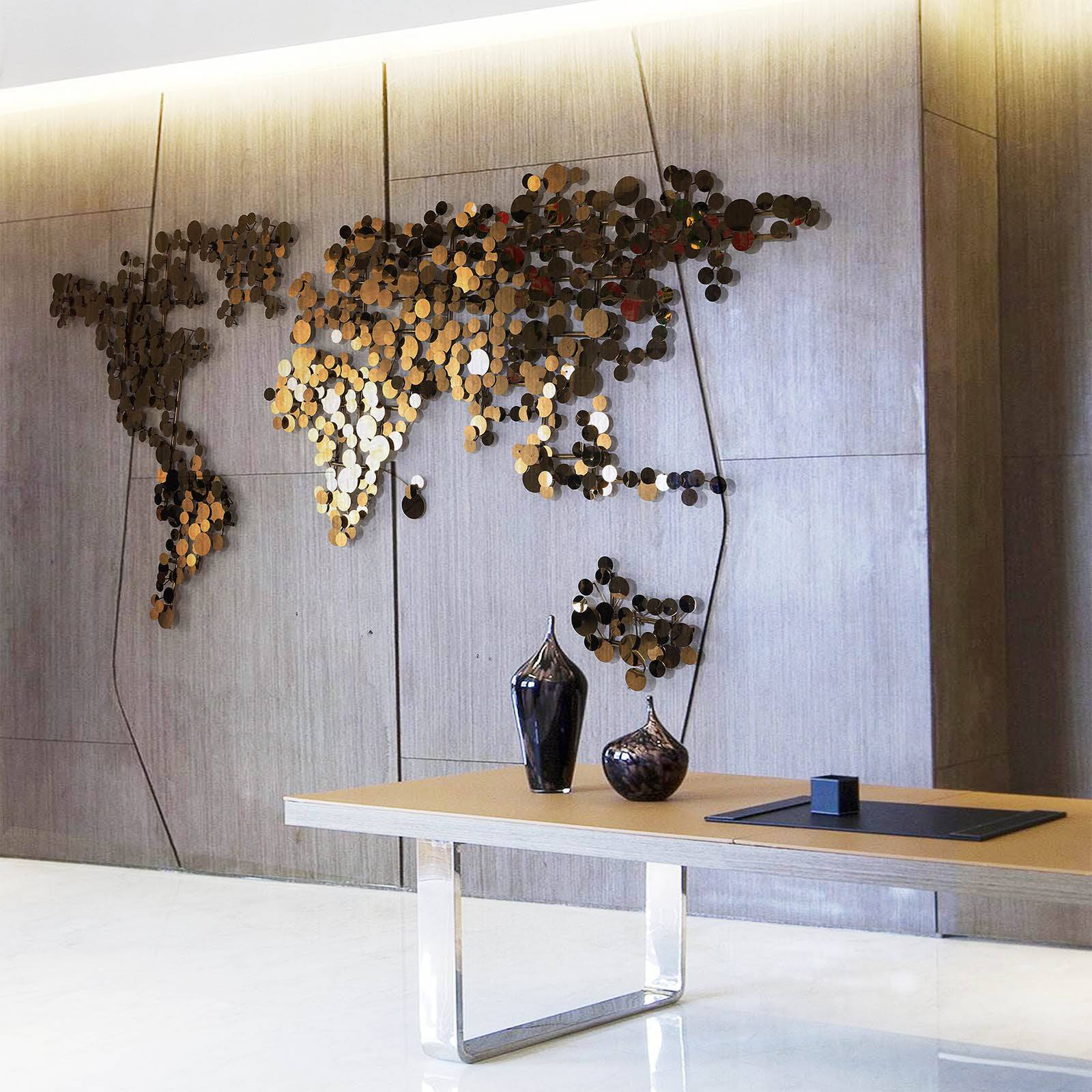 World Map Handcrafted Stainless Steel Artwork Z08025-G -  Artwork - ebarza Furniture UAE | Shop Modern Furniture in Abu Dhabi & Dubai - مفروشات ايبازرا في الامارات | تسوق اثاث عصري وديكورات مميزة في دبي وابوظبي