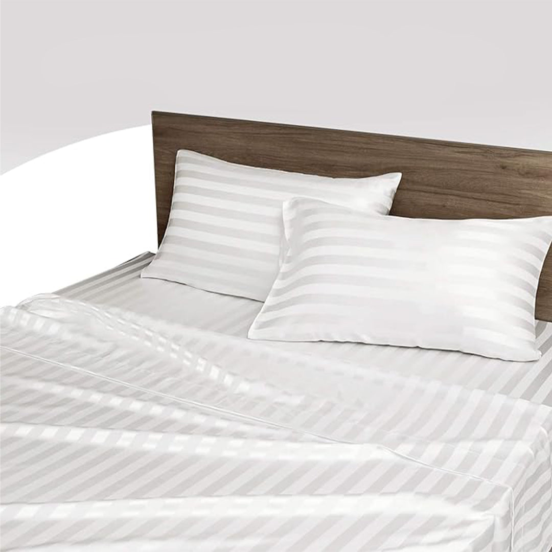 White Natural Bamboo Double Bedding Set  - SRK 240TC -  Bedding - ebarza Furniture UAE | Shop Modern Furniture in Abu Dhabi & Dubai - مفروشات ايبازرا في الامارات | تسوق اثاث عصري وديكورات مميزة في دبي وابوظبي