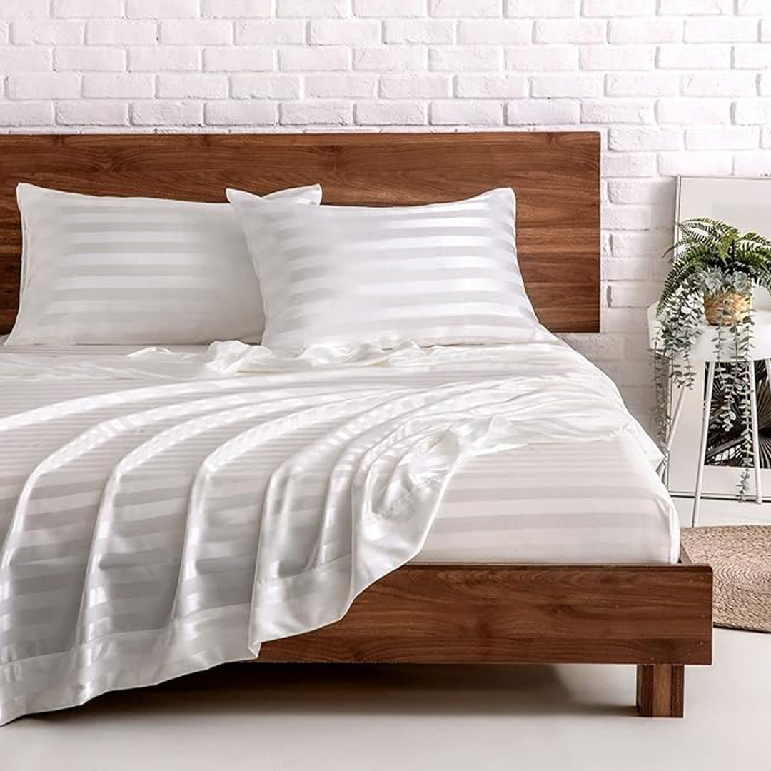 White Natural Bamboo Double Bedding Set  - SRK 240TC -  Bedding - ebarza Furniture UAE | Shop Modern Furniture in Abu Dhabi & Dubai - مفروشات ايبازرا في الامارات | تسوق اثاث عصري وديكورات مميزة في دبي وابوظبي