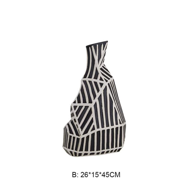 Zebra Hand Grinding Vase -A Fa-D21045A -  Vases | مزهرية طحن يدوية على لون حمار وحشي - ebarza Furniture UAE | Shop Modern Furniture in Abu Dhabi & Dubai - مفروشات ايبازرا في الامارات | تسوق اثاث عصري وديكورات مميزة في دبي وابوظبي