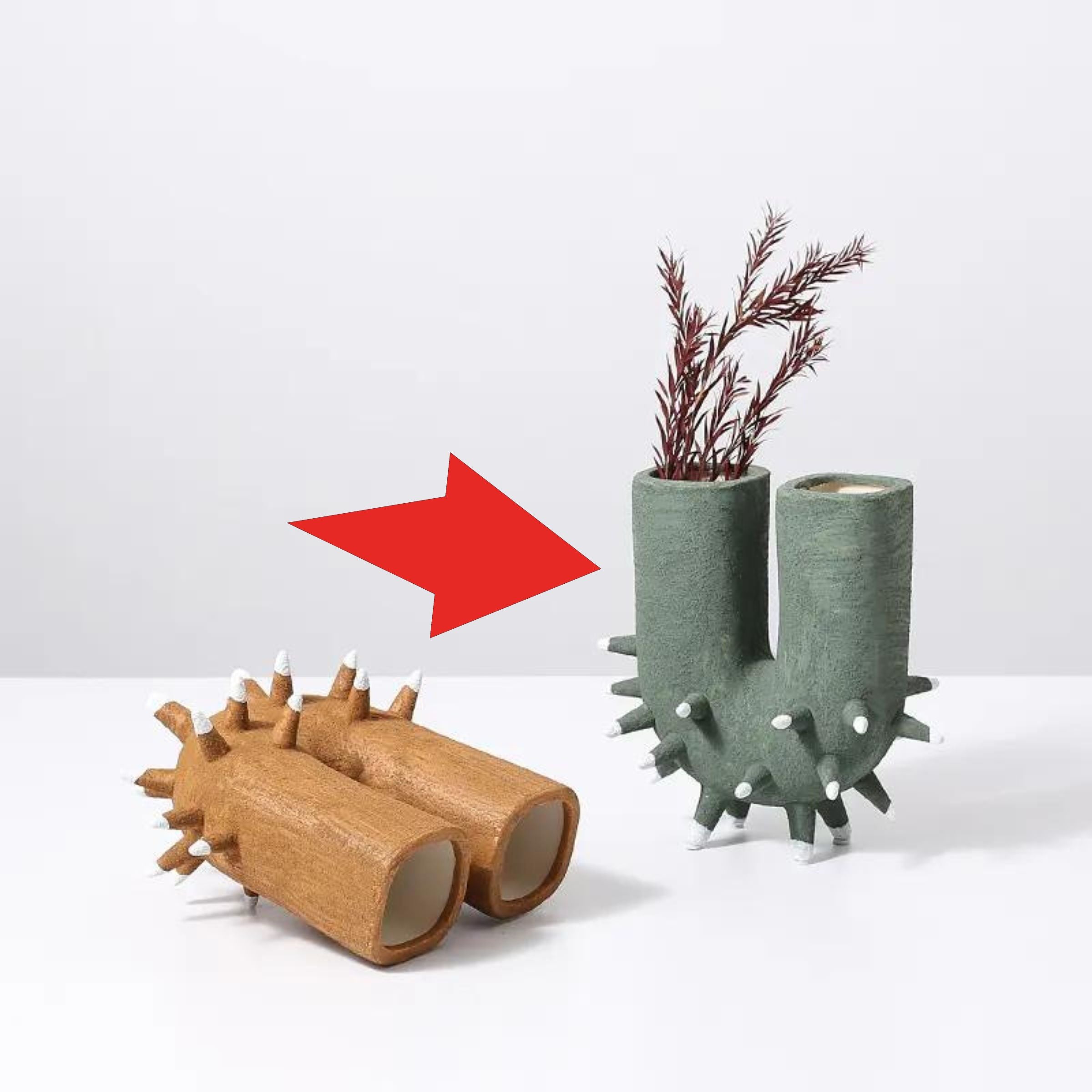 Green Ceramic Curve Vase With Spikes Fd-D22068B -  Vases | مزهرية منحنية من السيراميك الأخضر مع مسامير - ebarza Furniture UAE | Shop Modern Furniture in Abu Dhabi & Dubai - مفروشات ايبازرا في الامارات | تسوق اثاث عصري وديكورات مميزة في دبي وابوظبي