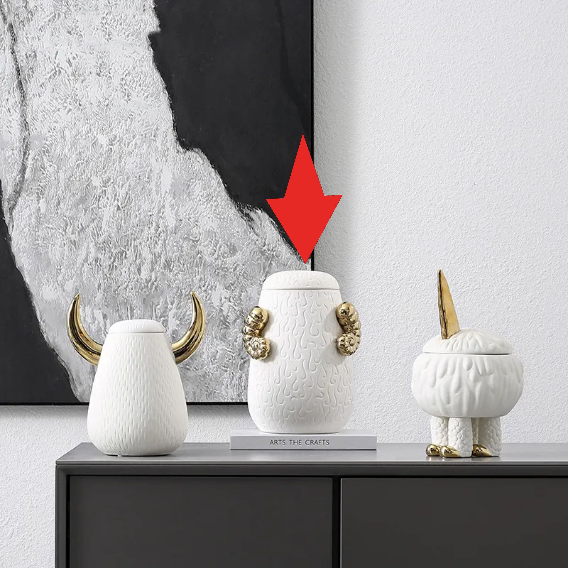 White Double Ear Decorative  Jar -A Fa-D21076A -  Vases | ديكور القرن الأسود - ebarza Furniture UAE | Shop Modern Furniture in Abu Dhabi & Dubai - مفروشات ايبازرا في الامارات | تسوق اثاث عصري وديكورات مميزة في دبي وابوظبي