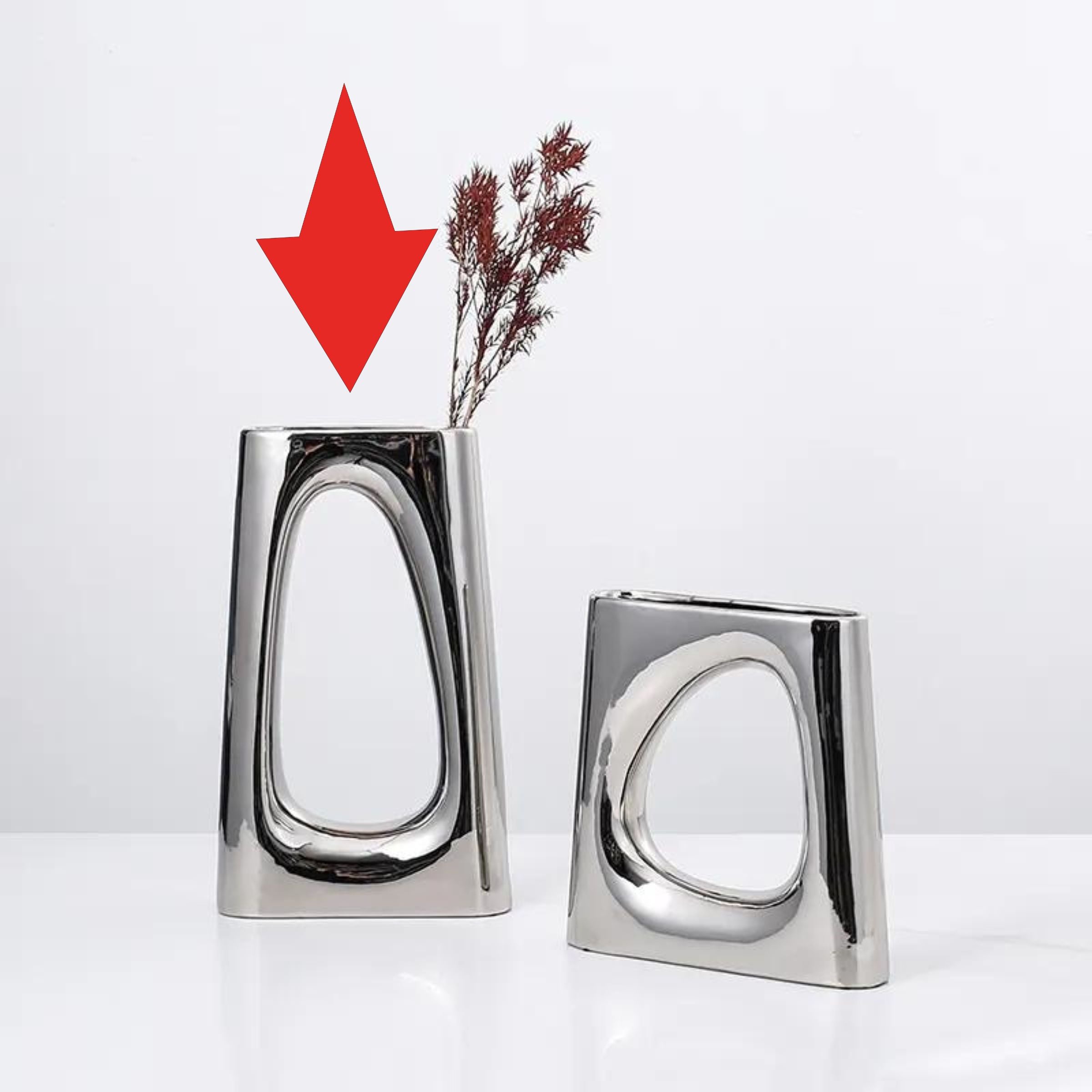 Silver Ceramic Vase - Tall Fa-D22070A -  Vases | مزهرية سيراميك فضي - طويل - ebarza Furniture UAE | Shop Modern Furniture in Abu Dhabi & Dubai - مفروشات ايبازرا في الامارات | تسوق اثاث عصري وديكورات مميزة في دبي وابوظبي