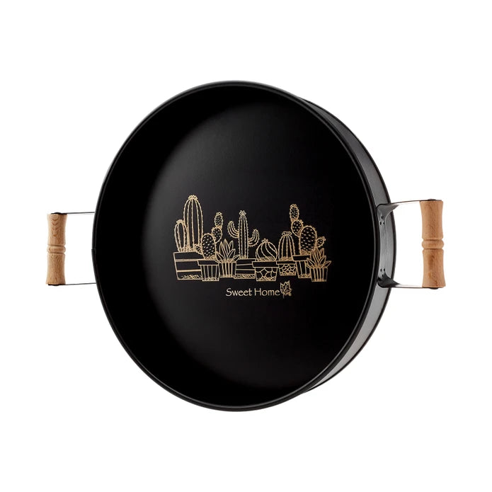 Karaca Country Round Black Tray 29 cm 153.03.06.8560 -  Trays | صينية كونتري دائرية سوداء من كاراجا 29 سم - ebarza Furniture UAE | Shop Modern Furniture in Abu Dhabi & Dubai - مفروشات ايبازرا في الامارات | تسوق اثاث عصري وديكورات مميزة في دبي وابوظبي