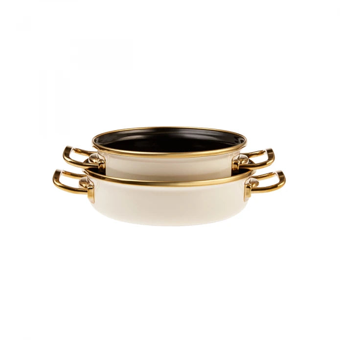 Karaca Retro Enamel 2-Cream Cooking Pot Set 153.03.08.0540 -  Cookware Sets - ebarza Furniture UAE | Shop Modern Furniture in Abu Dhabi & Dubai - مفروشات ايبازرا في الامارات | تسوق اثاث عصري وديكورات مميزة في دبي وابوظبي