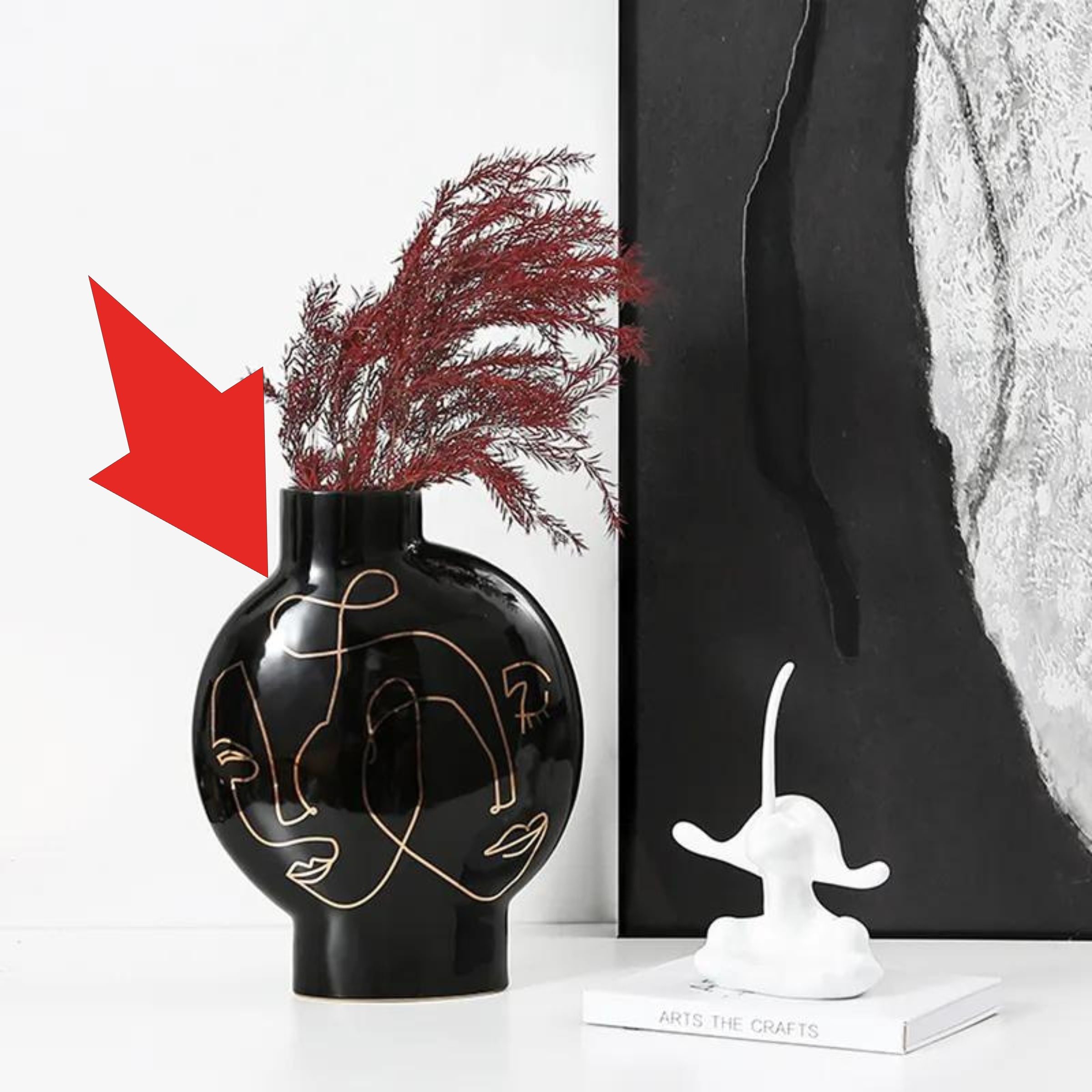 Black Hand Painted Vase-A Fa-D21103A -  Vases | مزهرية سوداء مرسومة باليد- A - ebarza Furniture UAE | Shop Modern Furniture in Abu Dhabi & Dubai - مفروشات ايبازرا في الامارات | تسوق اثاث عصري وديكورات مميزة في دبي وابوظبي