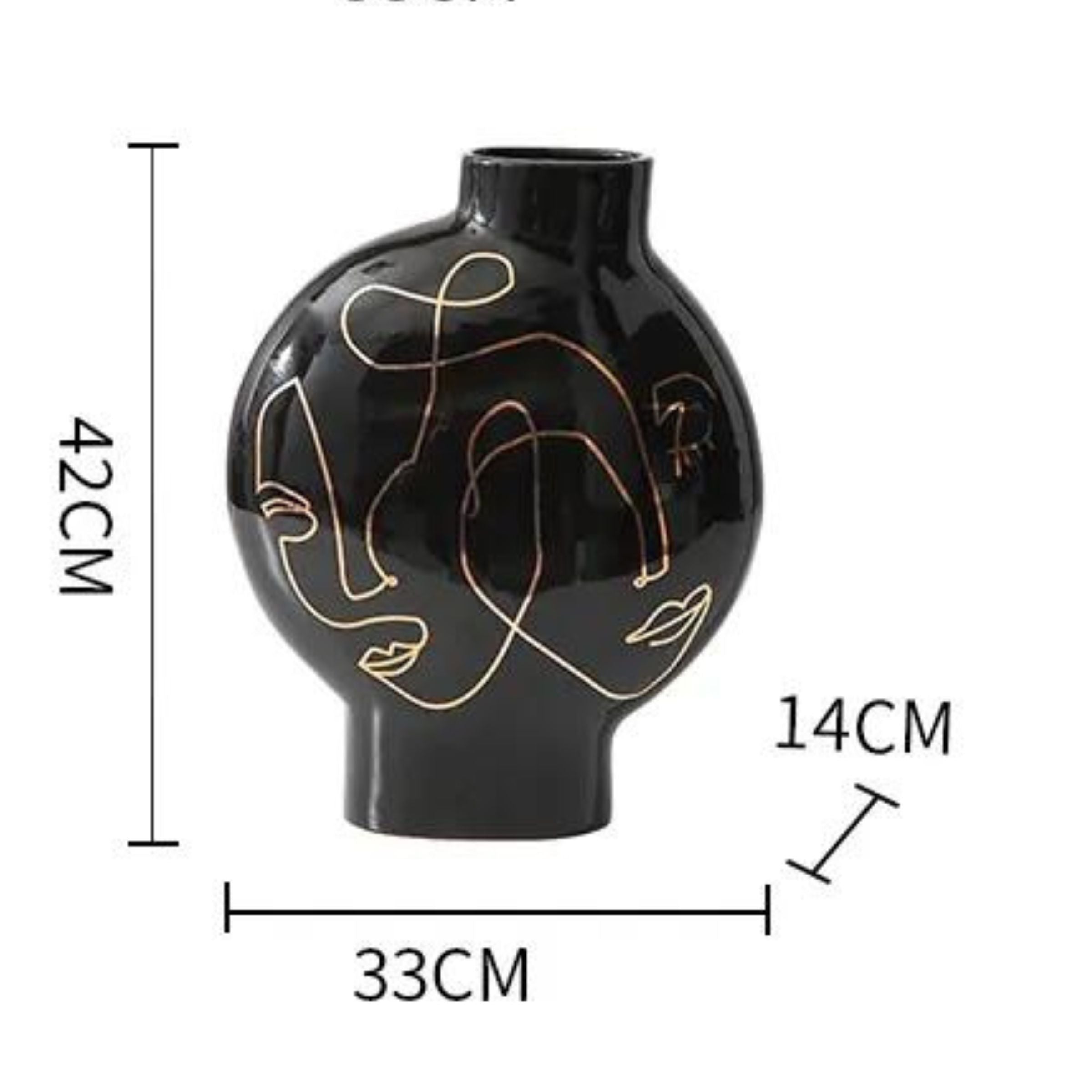 Black Hand Painted Vase-A Fa-D21103A -  Vases | مزهرية سوداء مرسومة باليد- A - ebarza Furniture UAE | Shop Modern Furniture in Abu Dhabi & Dubai - مفروشات ايبازرا في الامارات | تسوق اثاث عصري وديكورات مميزة في دبي وابوظبي