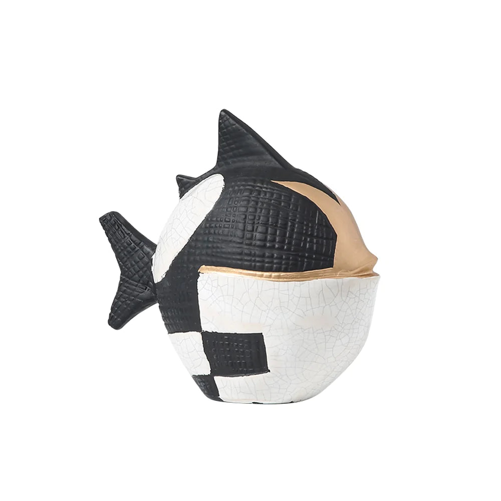 Black, White & Gold Ceramic Puffer Fish Fa-D22025 -  Home Decor Figurines | السمكة البخاخ السيراميك الأسود والأبيض والذهبي - ebarza Furniture UAE | Shop Modern Furniture in Abu Dhabi & Dubai - مفروشات ايبازرا في الامارات | تسوق اثاث عصري وديكورات مميزة في دبي وابوظبي