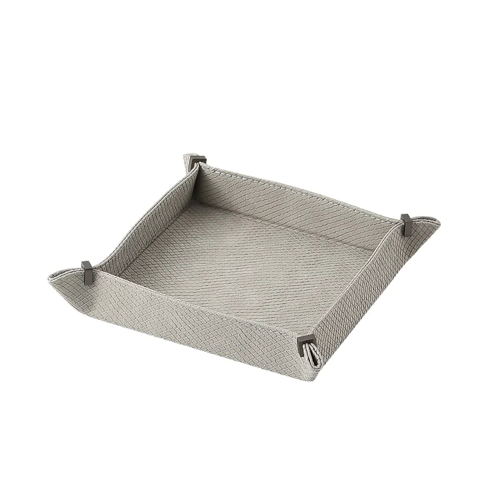 Light Grey Square Leather Tray With Metal Detail - Large Fb-Pg2201A -  Trays | صينية جلد مربعة باللون الرمادي الفاتح بتفاصيل معدنية - كبيرة - ebarza Furniture UAE | Shop Modern Furniture in Abu Dhabi & Dubai - مفروشات ايبازرا في الامارات | تسوق اثاث عصري وديكورات مميزة في دبي وابوظبي