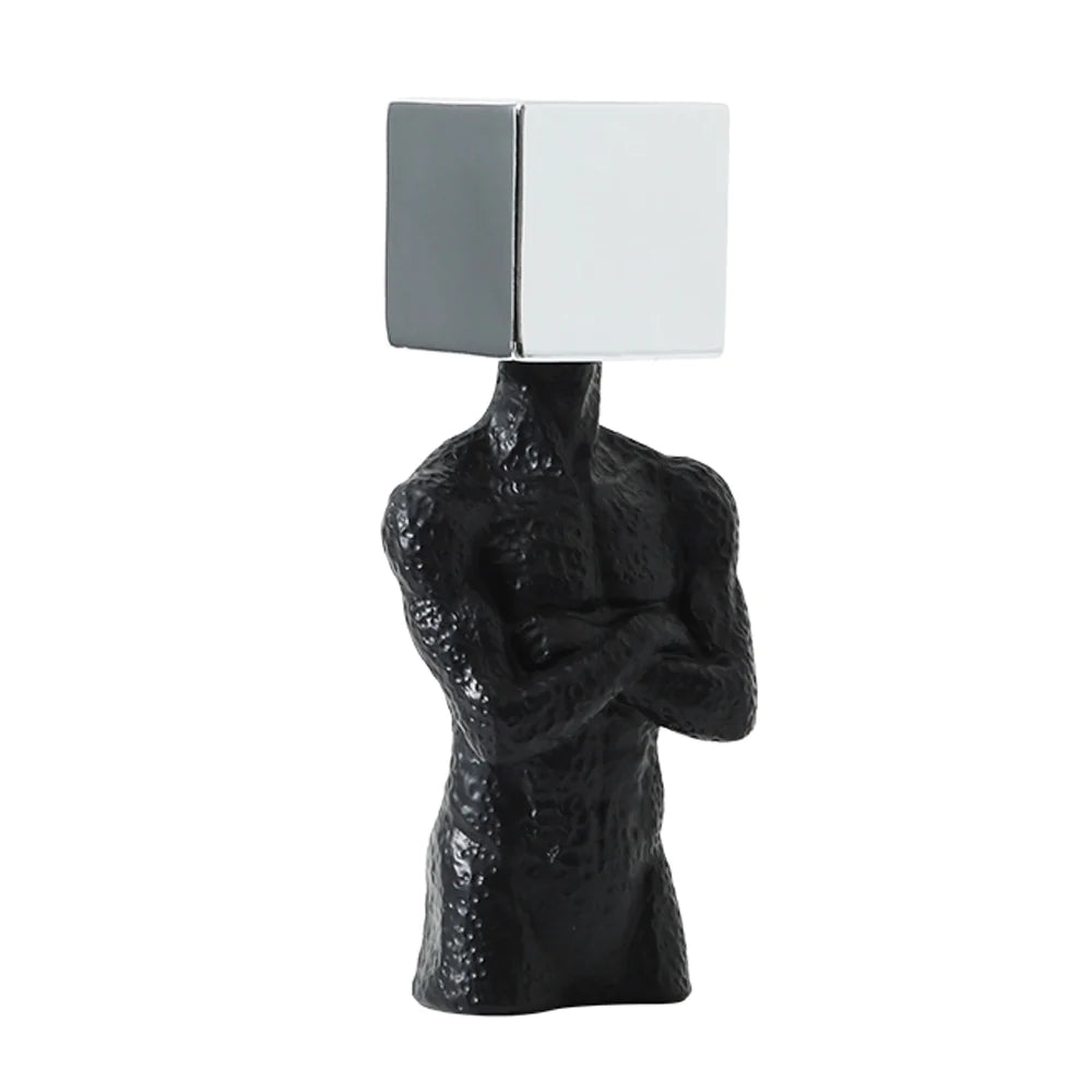 Black & Silver Resin Figurative Sculpture - Cube Fc-Sz2193B -  Home Decor Figurines | نحت تصويري من الراتنج الأسود والفضي - مكعب - ebarza Furniture UAE | Shop Modern Furniture in Abu Dhabi & Dubai - مفروشات ايبازرا في الامارات | تسوق اثاث عصري وديكورات مميزة في دبي وابوظبي