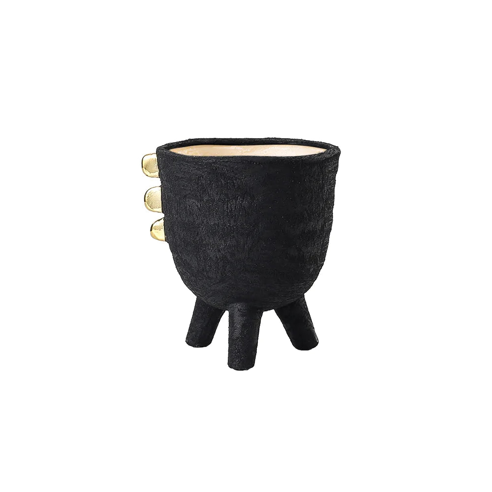 Black Ceramic Vase With Legs And Gold Detail - Medium Fd-D22079C -  Vases | مزهرية سيراميك سوداء مع أرجل وتفاصيل ذهبية - وسط - ebarza Furniture UAE | Shop Modern Furniture in Abu Dhabi & Dubai - مفروشات ايبازرا في الامارات | تسوق اثاث عصري وديكورات مميزة في دبي وابوظبي