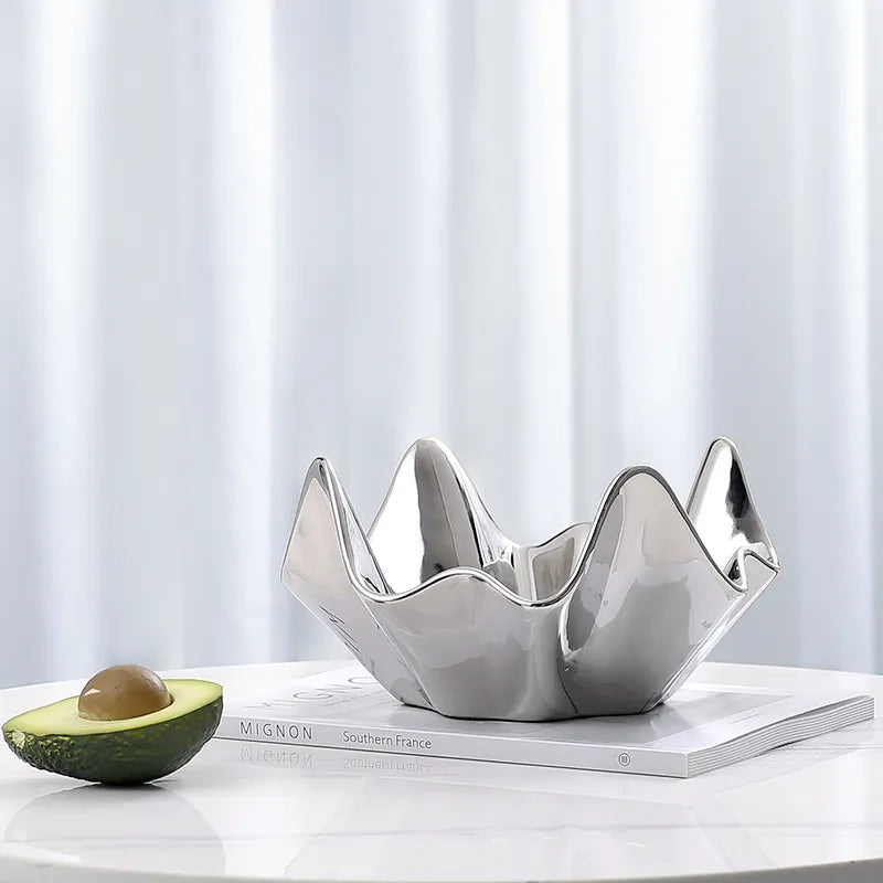 Silver Ceramic Decorative Bowl Fa-D22046 -  Bowls | وعاء ديكور سيراميك فضي - ebarza Furniture UAE | Shop Modern Furniture in Abu Dhabi & Dubai - مفروشات ايبازرا في الامارات | تسوق اثاث عصري وديكورات مميزة في دبي وابوظبي