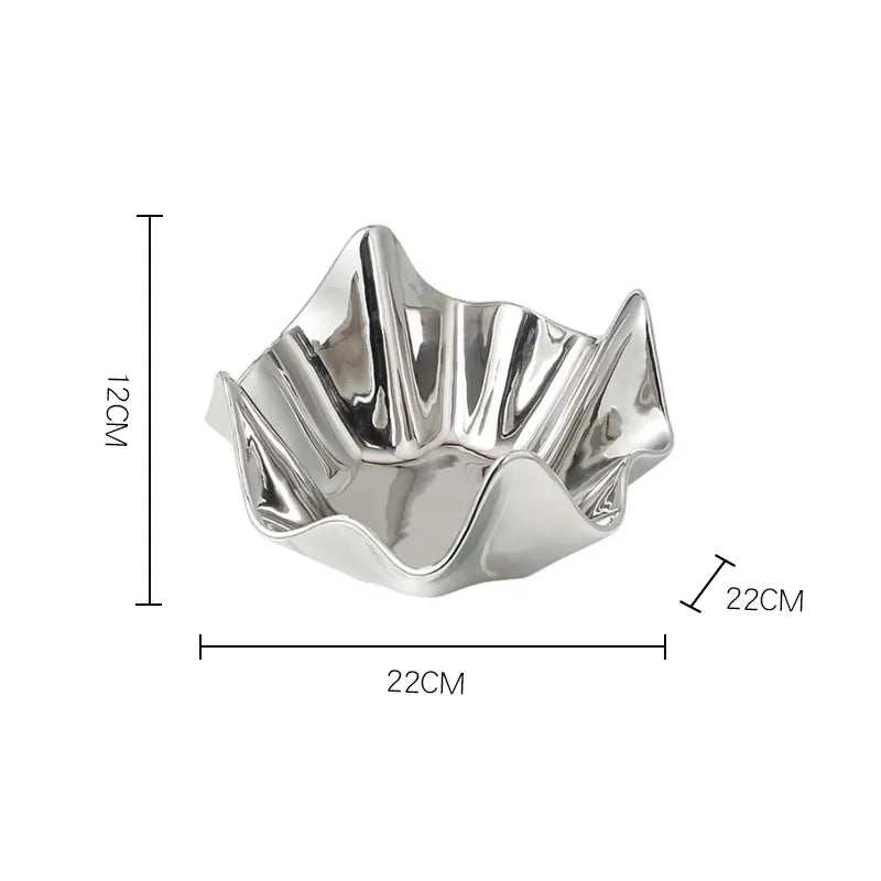 Silver Ceramic Decorative Bowl Fa-D22046 -  Bowls | وعاء ديكور سيراميك فضي - ebarza Furniture UAE | Shop Modern Furniture in Abu Dhabi & Dubai - مفروشات ايبازرا في الامارات | تسوق اثاث عصري وديكورات مميزة في دبي وابوظبي