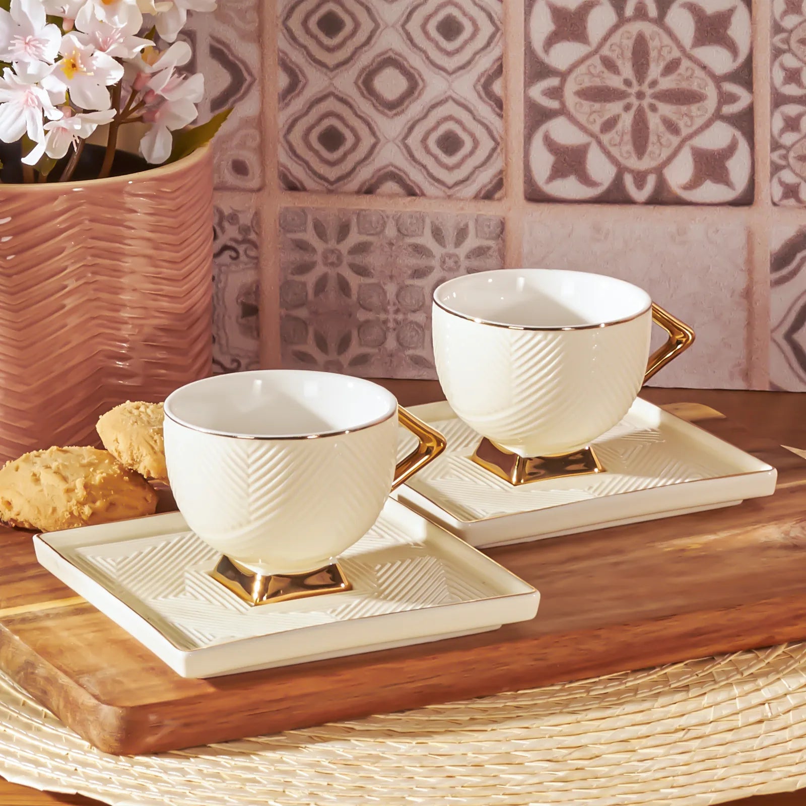 Karaca Art Deco Cream Set Of 2 Coffee Cups 90 Ml 153.03.06.4857 -  Coffee Sets | طقم فناجين قهوة آرت ديكو من كاراجا ، 90 مل - ebarza Furniture UAE | Shop Modern Furniture in Abu Dhabi & Dubai - مفروشات ايبازرا في الامارات | تسوق اثاث عصري وديكورات مميزة في دبي وابوظبي