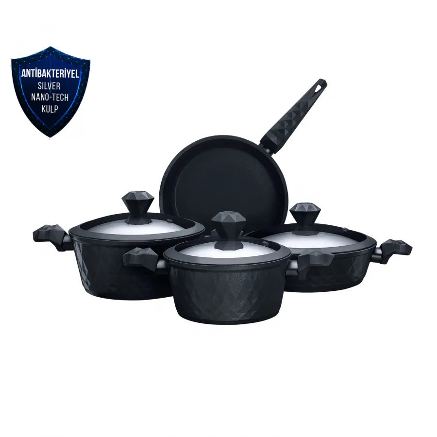 Karaca Bio Diamond Antibacterial 7 Piece Cookware Set With Handle And Induction Base 153.03.08.0429 -  Cookware Sets | طقم أواني طهي كاراجا بيو دايموند مضاد للبكتيريا 7 قطع مع مقبض وقاعدة حث - ebarza Furniture UAE | Shop Modern Furniture in Abu Dhabi & Dubai - مفروشات ايبازرا في الامارات | تسوق اثاث عصري وديكورات مميزة في دبي وابوظبي