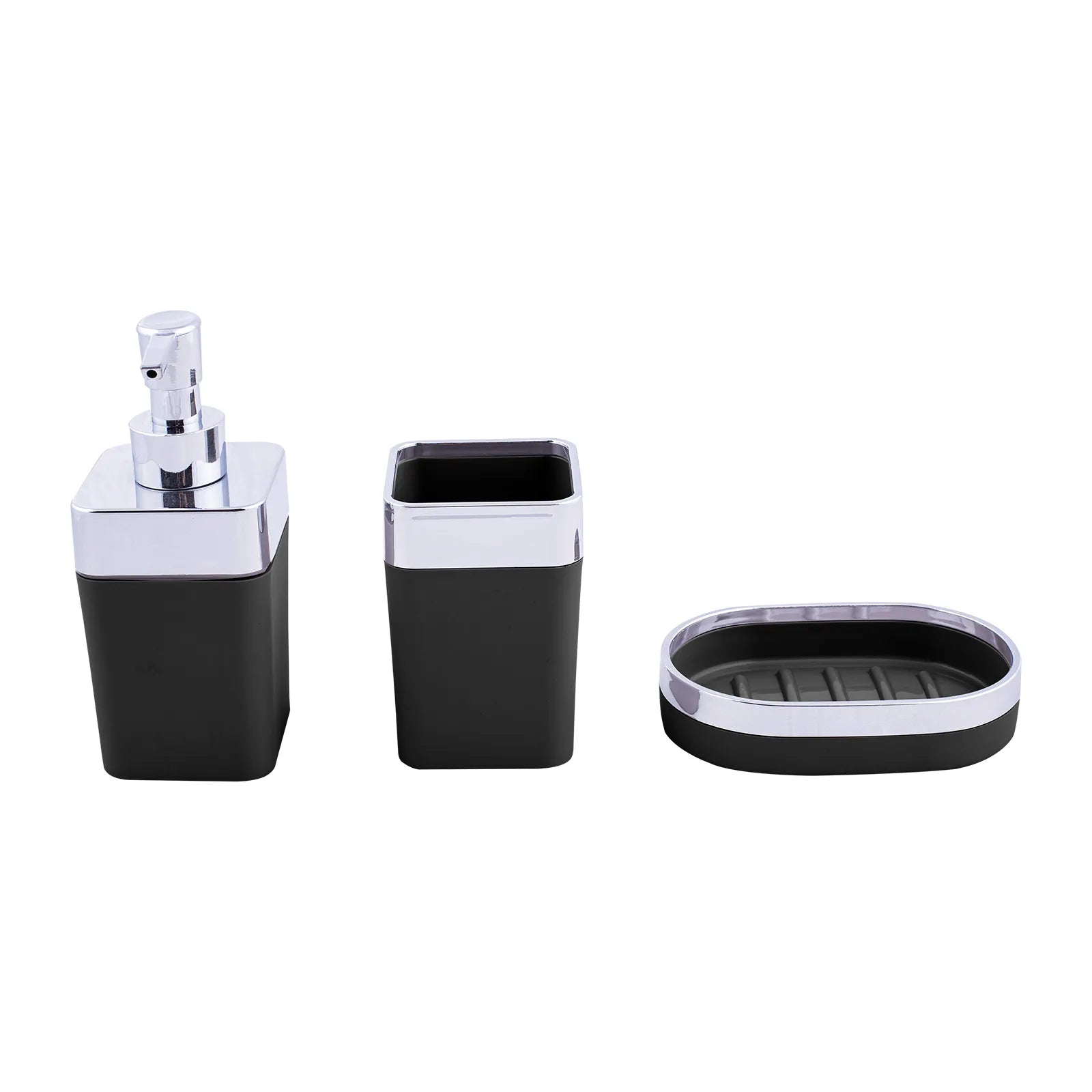 Karaca Home Black/Silver 5 Piece Square Bathroom Set 300.21.02.0023 -  Bathroom Accessories | طقم حمام كاراجا هوم أسود / فضي 5 قطع مربعة - ebarza Furniture UAE | Shop Modern Furniture in Abu Dhabi & Dubai - مفروشات ايبازرا في الامارات | تسوق اثاث عصري وديكورات مميزة في دبي وابوظبي