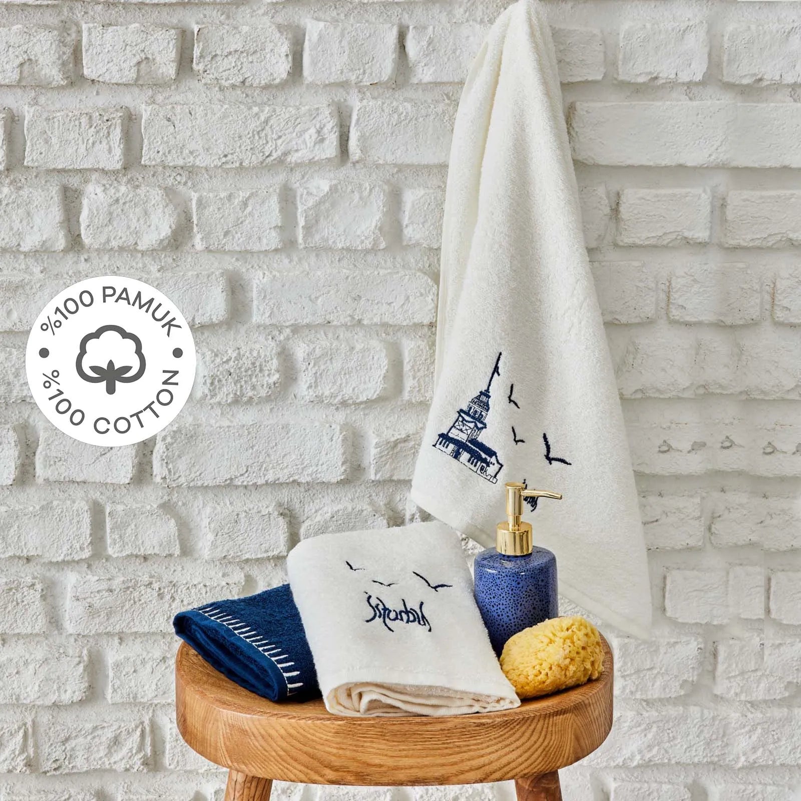 Karaca Home İstanbul Indigo 100% Cotton Embroidered 3-Piece Towel Set 200.19.01.0540 -  Towels | كاراجا هوم اسطنبول نيلي طقم مناشف 3 قطع قطن 100٪ مطرز - ebarza Furniture UAE | Shop Modern Furniture in Abu Dhabi & Dubai - مفروشات ايبازرا في الامارات | تسوق اثاث عصري وديكورات مميزة في دبي وابوظبي