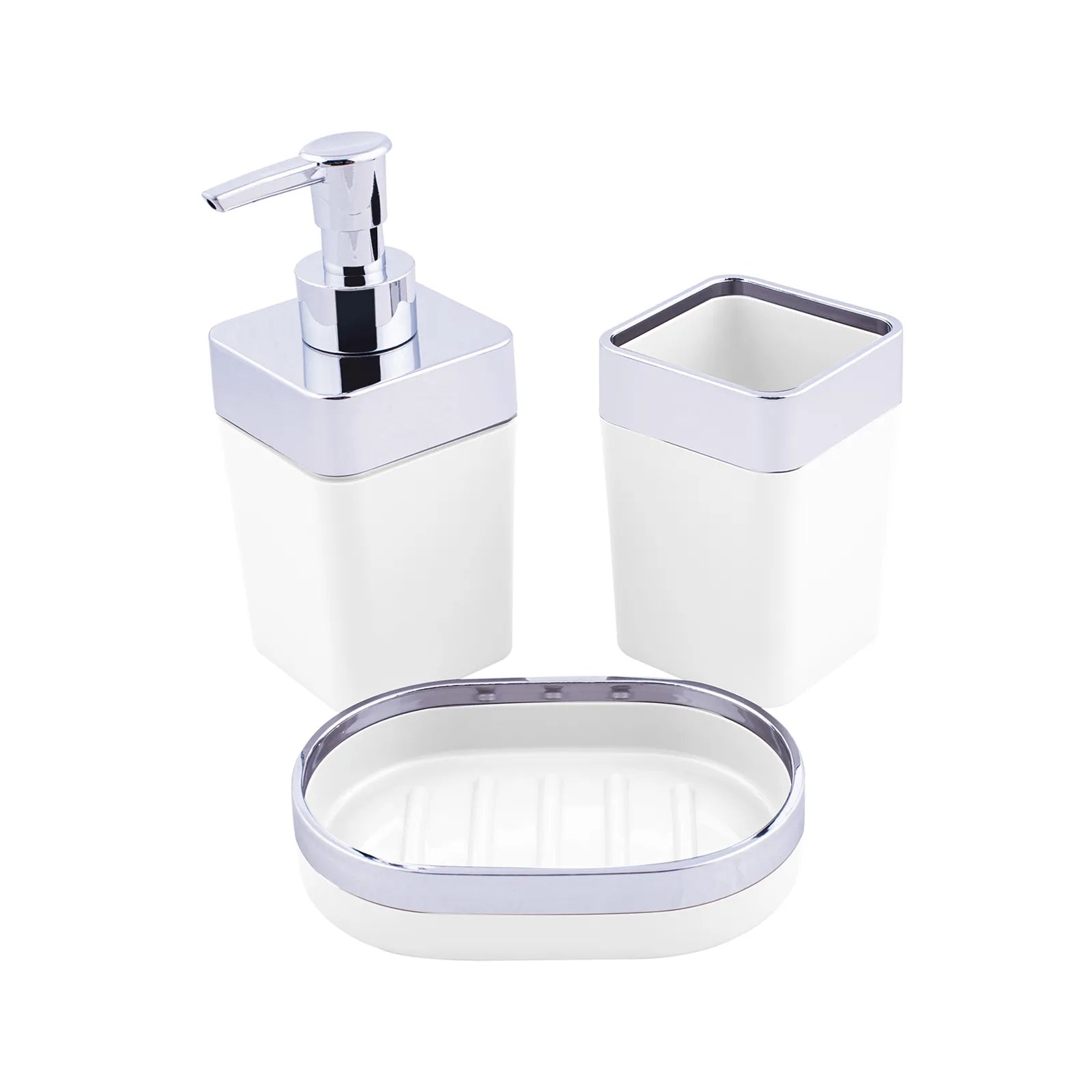 Karaca Home White/Silver 5 Piece Square Bathroom Set 300.21.02.0025 -  Bathroom Accessories | طقم حمام كاراجا هوم أبيض / فضي 5 قطع مربع - ebarza Furniture UAE | Shop Modern Furniture in Abu Dhabi & Dubai - مفروشات ايبازرا في الامارات | تسوق اثاث عصري وديكورات مميزة في دبي وابوظبي