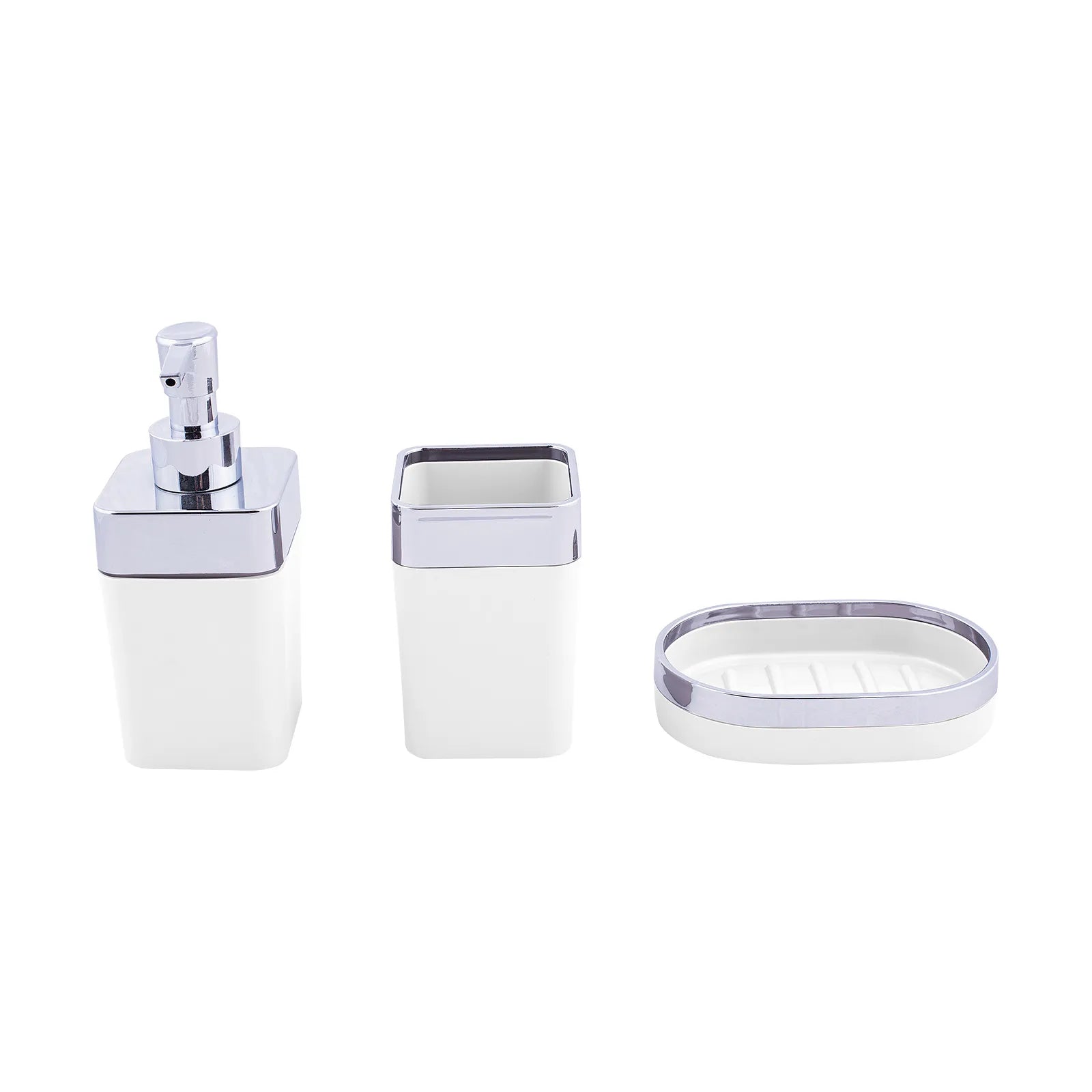 Karaca Home White/Silver 5 Piece Square Bathroom Set 300.21.02.0025 -  Bathroom Accessories | طقم حمام كاراجا هوم أبيض / فضي 5 قطع مربع - ebarza Furniture UAE | Shop Modern Furniture in Abu Dhabi & Dubai - مفروشات ايبازرا في الامارات | تسوق اثاث عصري وديكورات مميزة في دبي وابوظبي