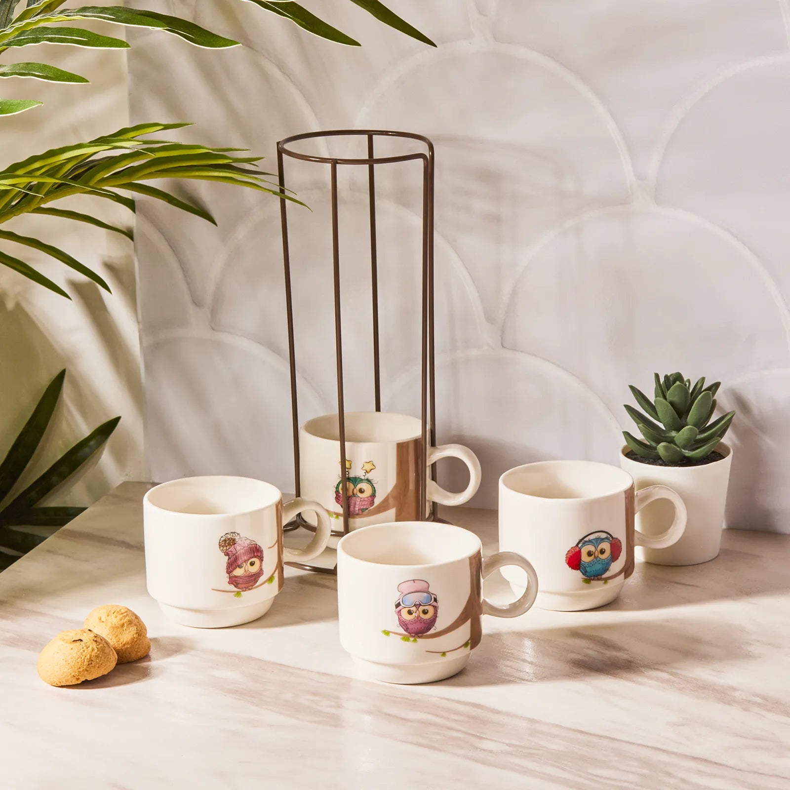 Karaca Owl 4 Pcs Mug With Stand 160 Ml 153.03.06.5922 -  Mugs | كاراجا كوب 4 قطع بمسند 160 مل - ebarza Furniture UAE | Shop Modern Furniture in Abu Dhabi & Dubai - مفروشات ايبازرا في الامارات | تسوق اثاث عصري وديكورات مميزة في دبي وابوظبي