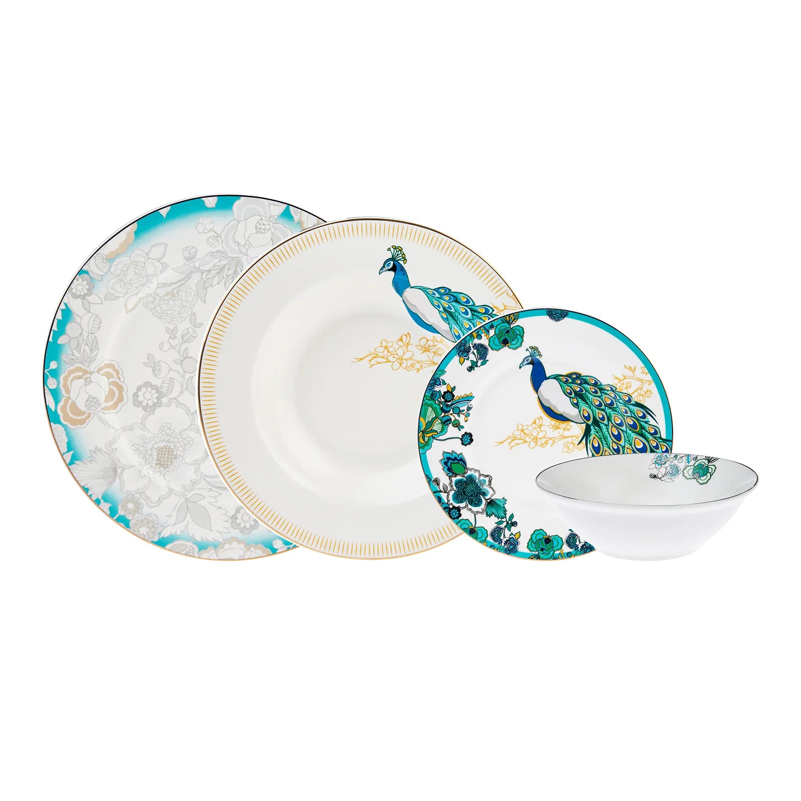 Karaca Peacock 24-Piece Dinnerware Set For 6 Persons 153.03.06.5148 -  Dinnerware Sets | طقم أواني الطعام كاراجا بيكوك 24 قطعة لـ 6 أشخاص - ebarza Furniture UAE | Shop Modern Furniture in Abu Dhabi & Dubai - مفروشات ايبازرا في الامارات | تسوق اثاث عصري وديكورات مميزة في دبي وابوظبي