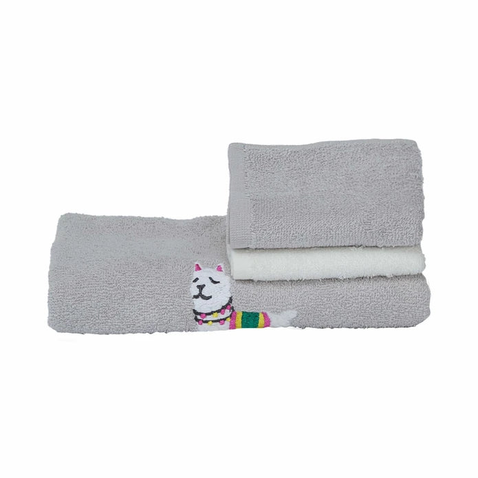 Karaca Sarah Anderson Lama 3-Piece Gray 100% Cotton Towel Set 160.02.01.0724 -  Towels | طقم مناشف كاراجا سارة أندرسون لاما من 3 قطع رمادي 100٪ قطن - ebarza Furniture UAE | Shop Modern Furniture in Abu Dhabi & Dubai - مفروشات ايبازرا في الامارات | تسوق اثاث عصري وديكورات مميزة في دبي وابوظبي