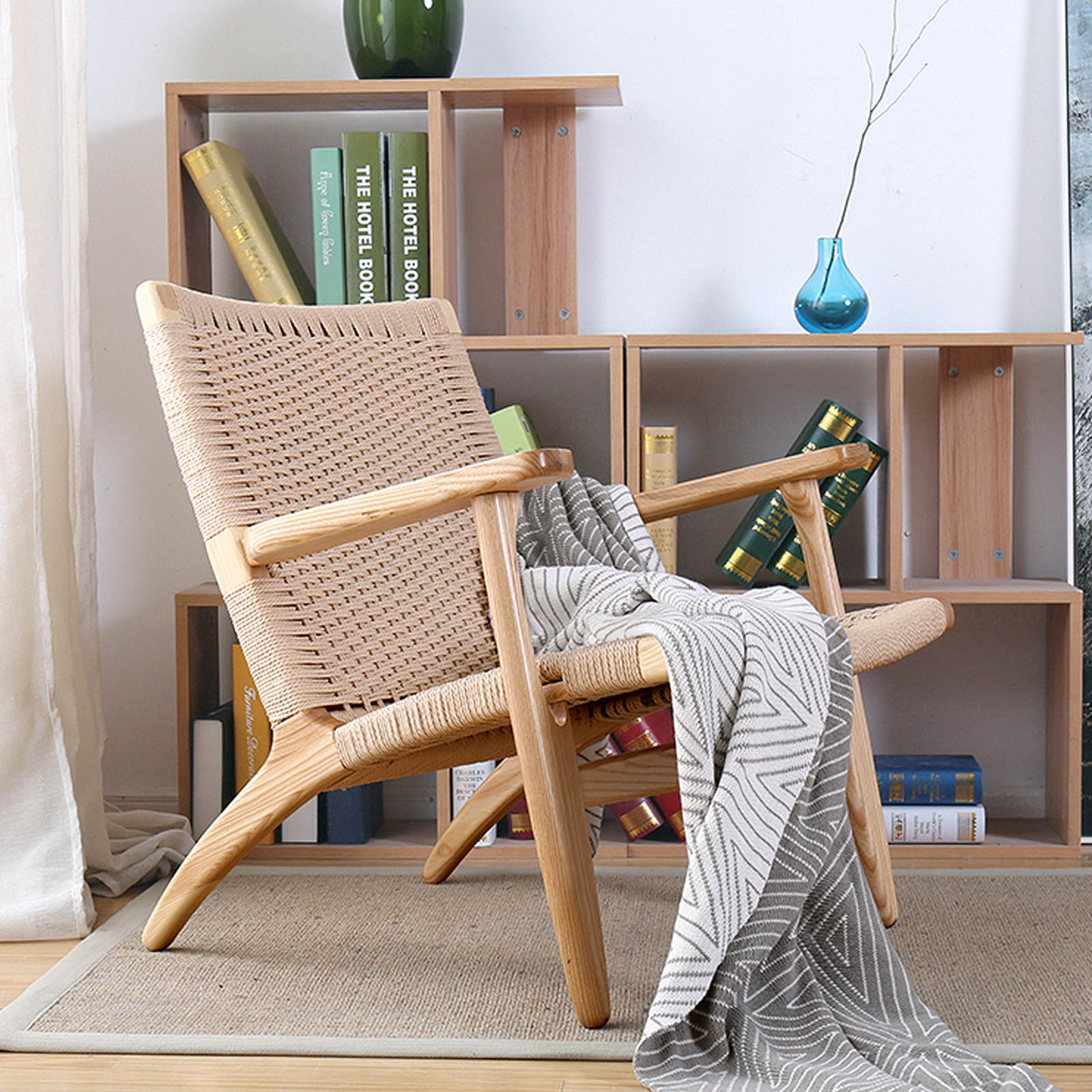 Solid Wood And Cord Lounge Chair Ws-086-N -  Lounge Chairs - ebarza Furniture UAE | Shop Modern Furniture in Abu Dhabi & Dubai - مفروشات ايبازرا في الامارات | تسوق اثاث عصري وديكورات مميزة في دبي وابوظبي